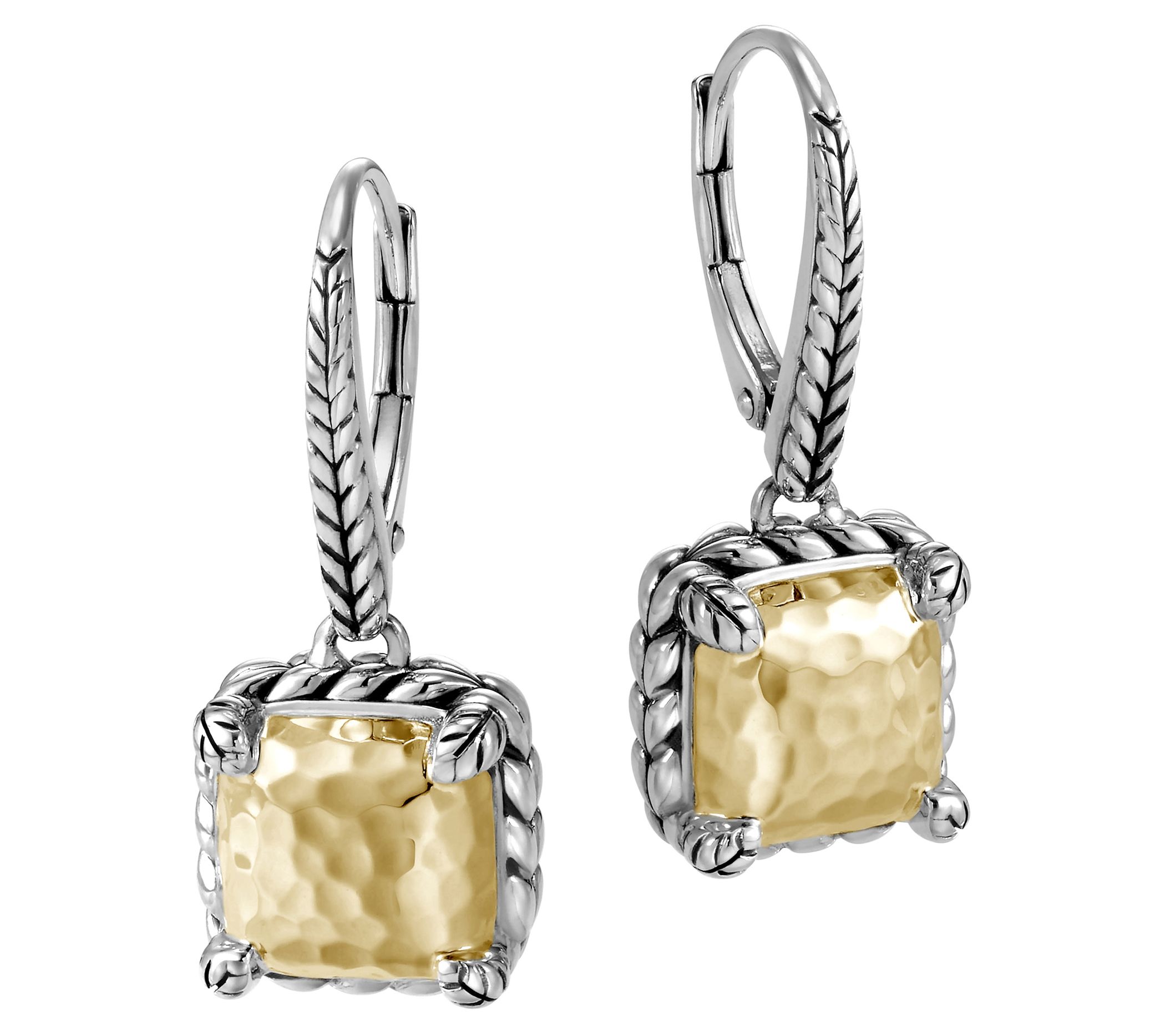 JAI Sterling Silver & 14K Gold Hammered Drop Ea  rrings