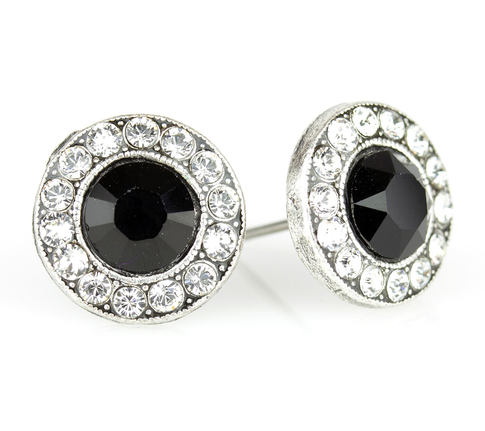 Anne Koplik Black & White Crystal Halo Stud Earrings