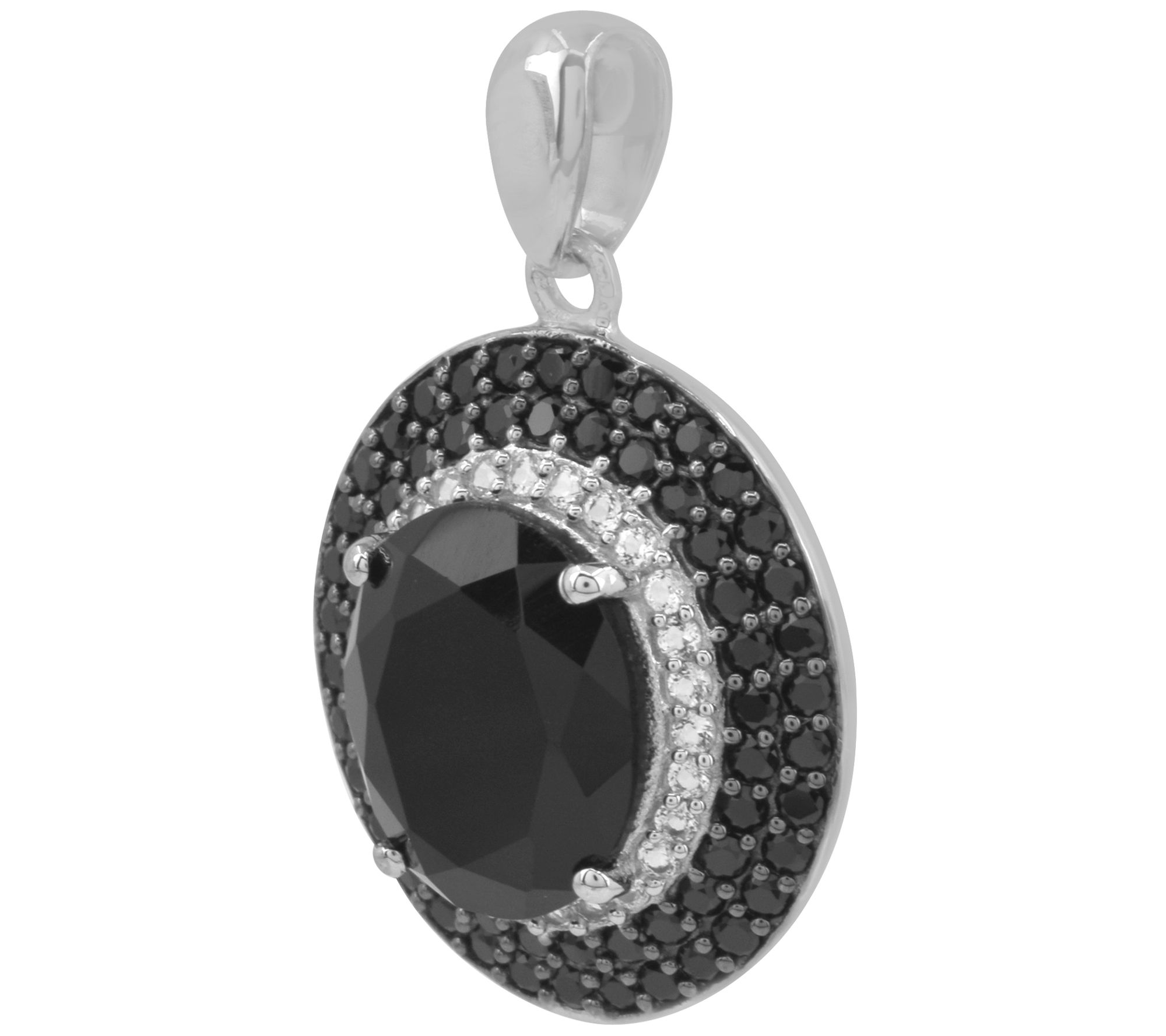 Affinity Gems Black Chalcedony Halo Pendant, Sterling Silver