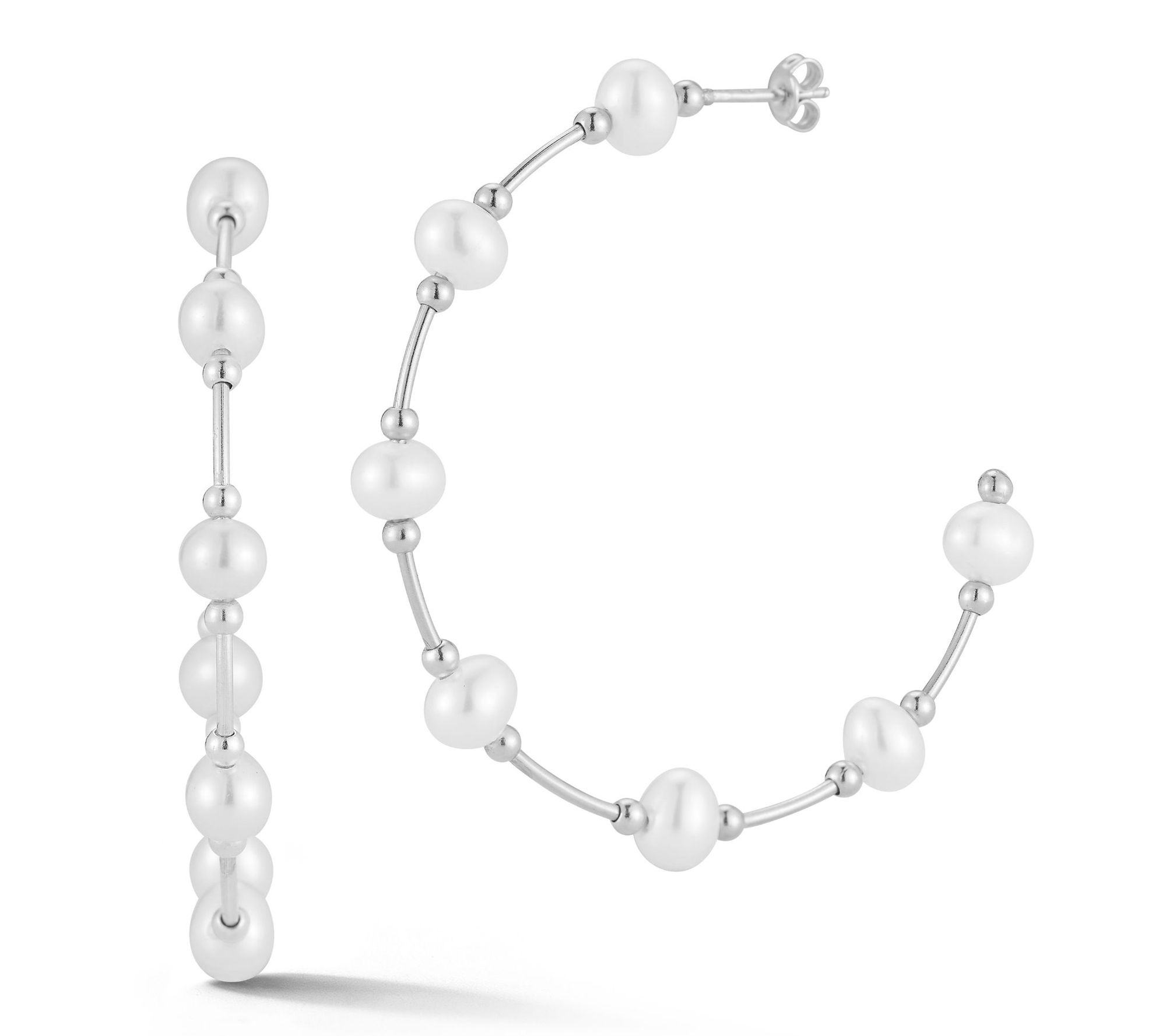 Sterlina Silver Cultured Pearl Thin Hoop Earrings, Sterling