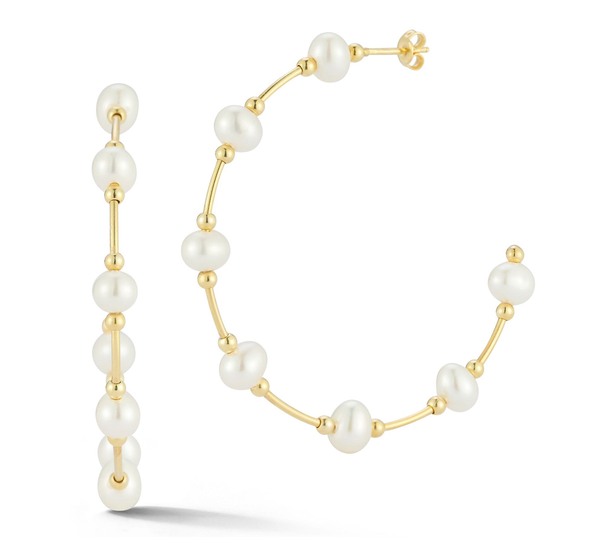 Sterlina Silver Cultured Pearl Thin Hoop Earrings, Sterling