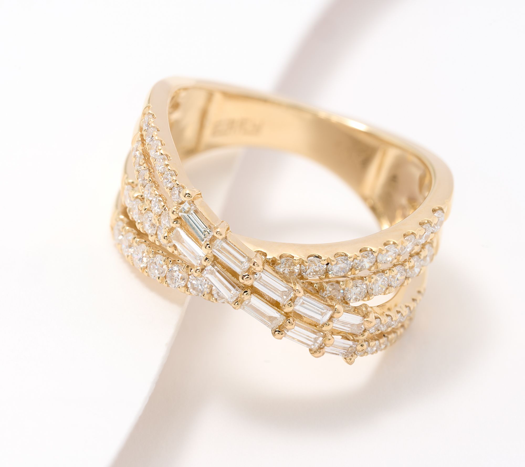 Effy Diamonds Baguette & Round Crossover Band Ring, 14k Gold