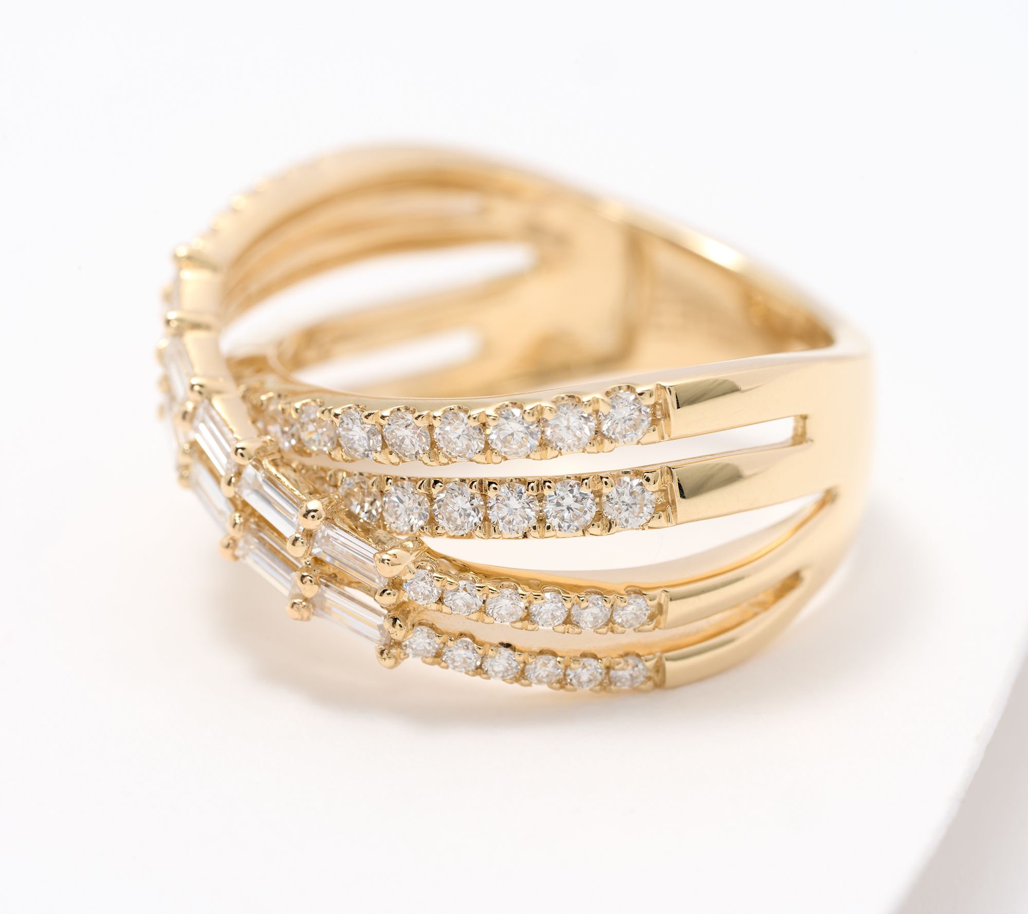 Effy Diamonds Baguette & Round Crossover Band Ring, 14k Gold