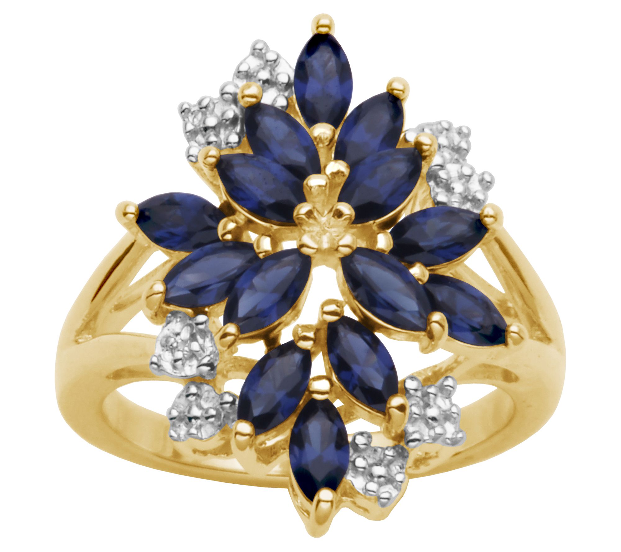 Affinity Gems Created Blue & White Sapphire Ring, 18K Plated