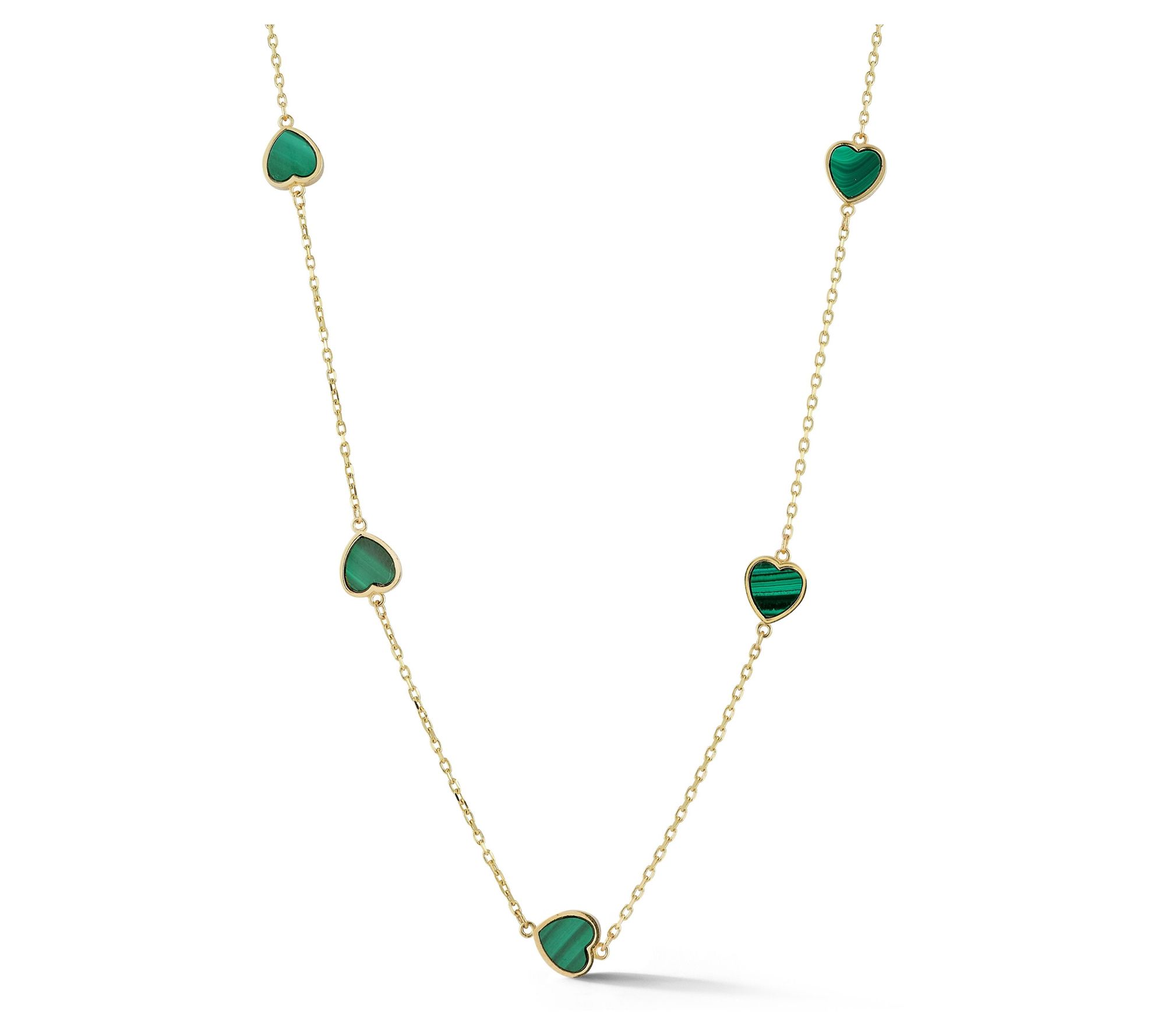 Luminosa Gold Malachite Heart Station  Necklace, 14K