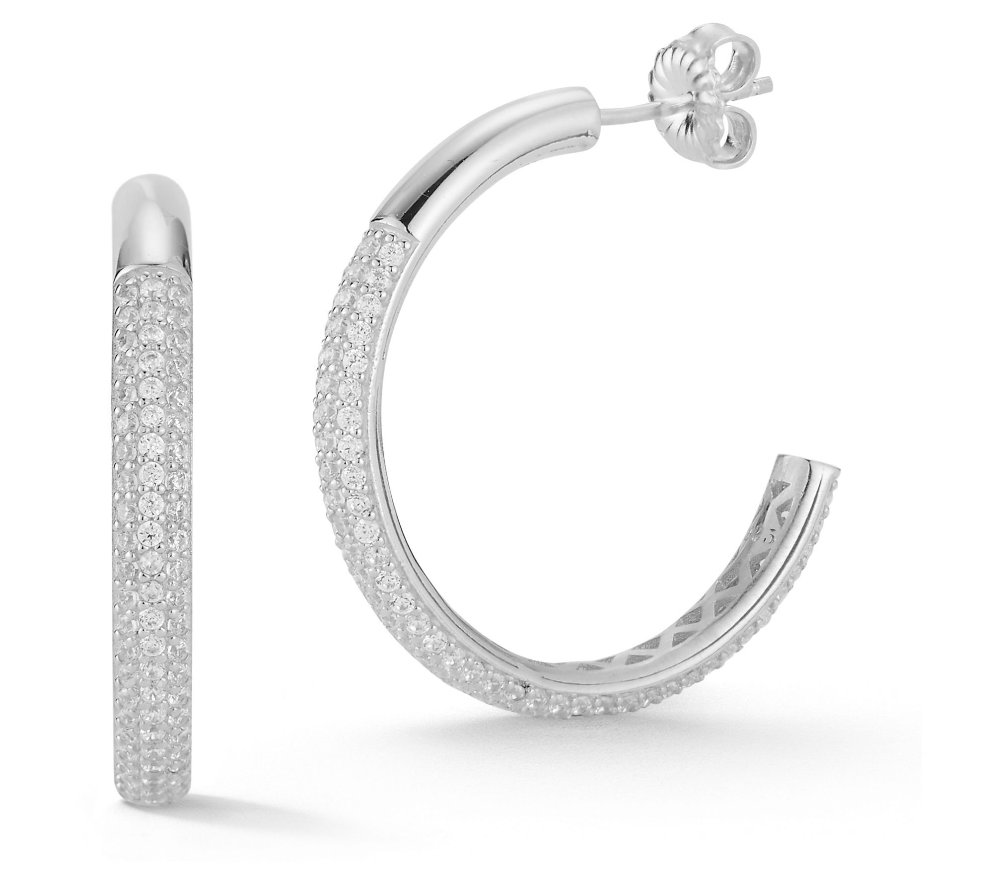 Sterlina Silver Thin Pave Hoop Earrings, Sterling