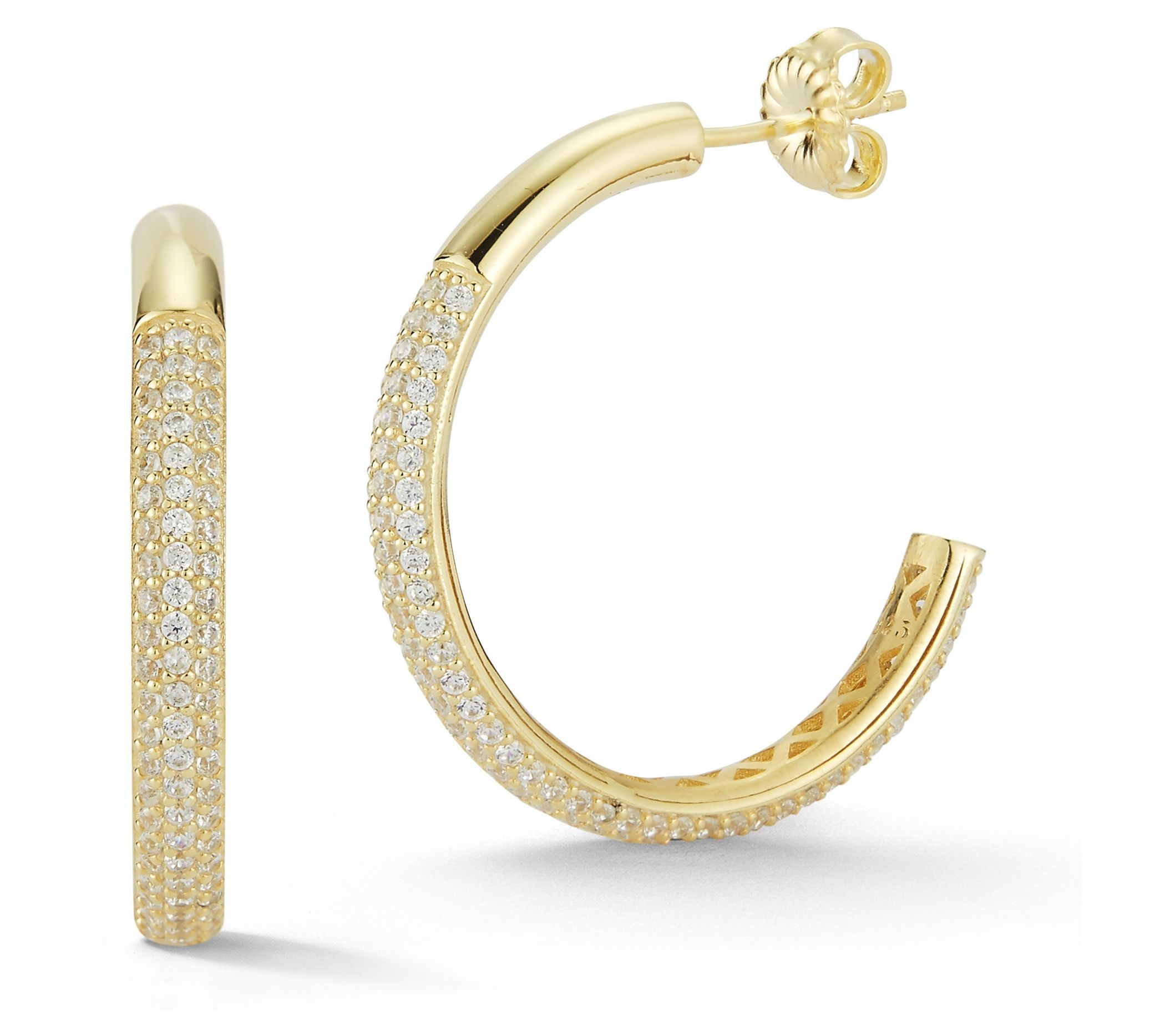 Sterlina Silver Thin Pave Hoop Earrings, Sterling