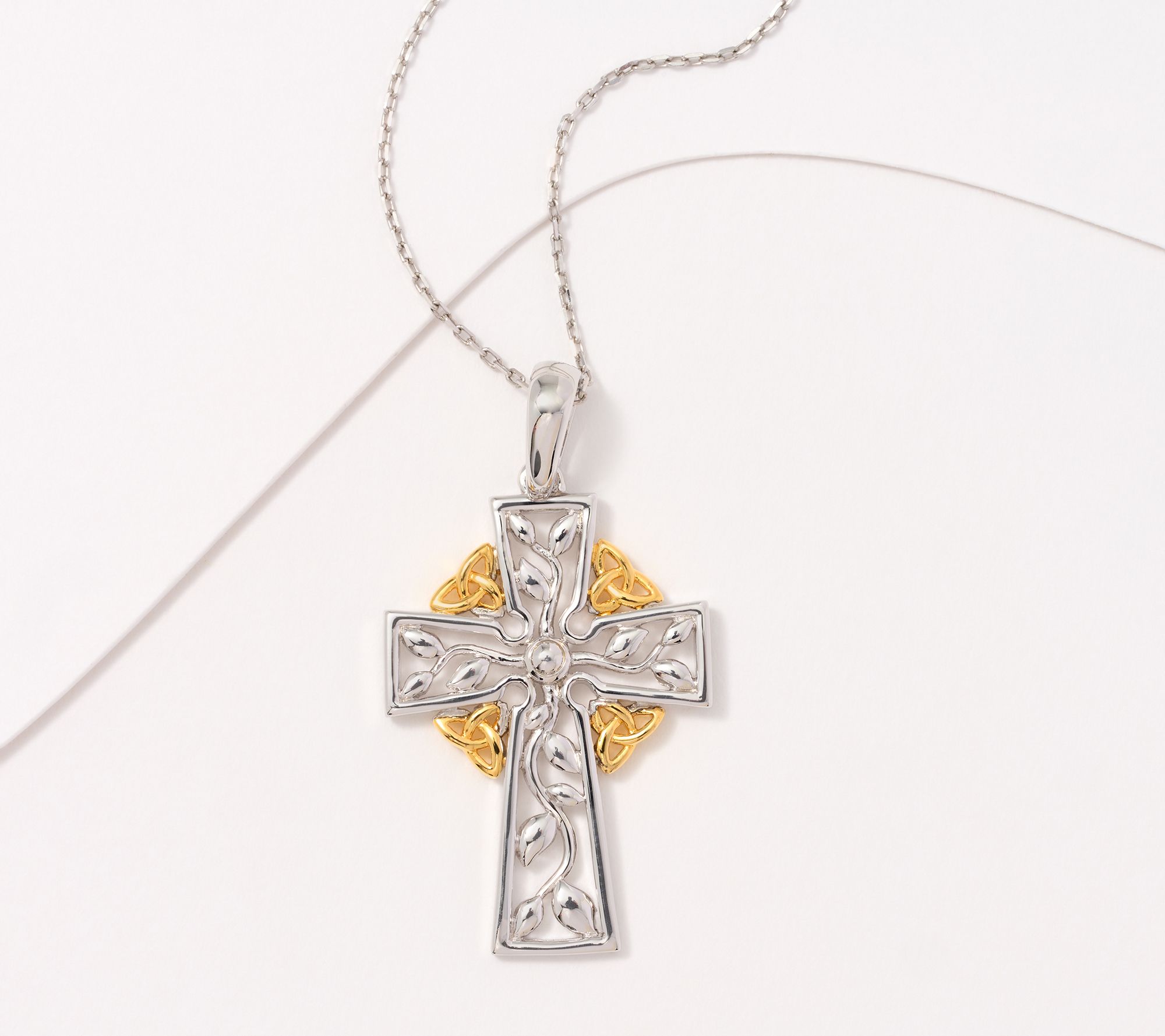 "As Is" Solvar Sterling Silver 18K Gold Plated Celtic Cross Pendant
