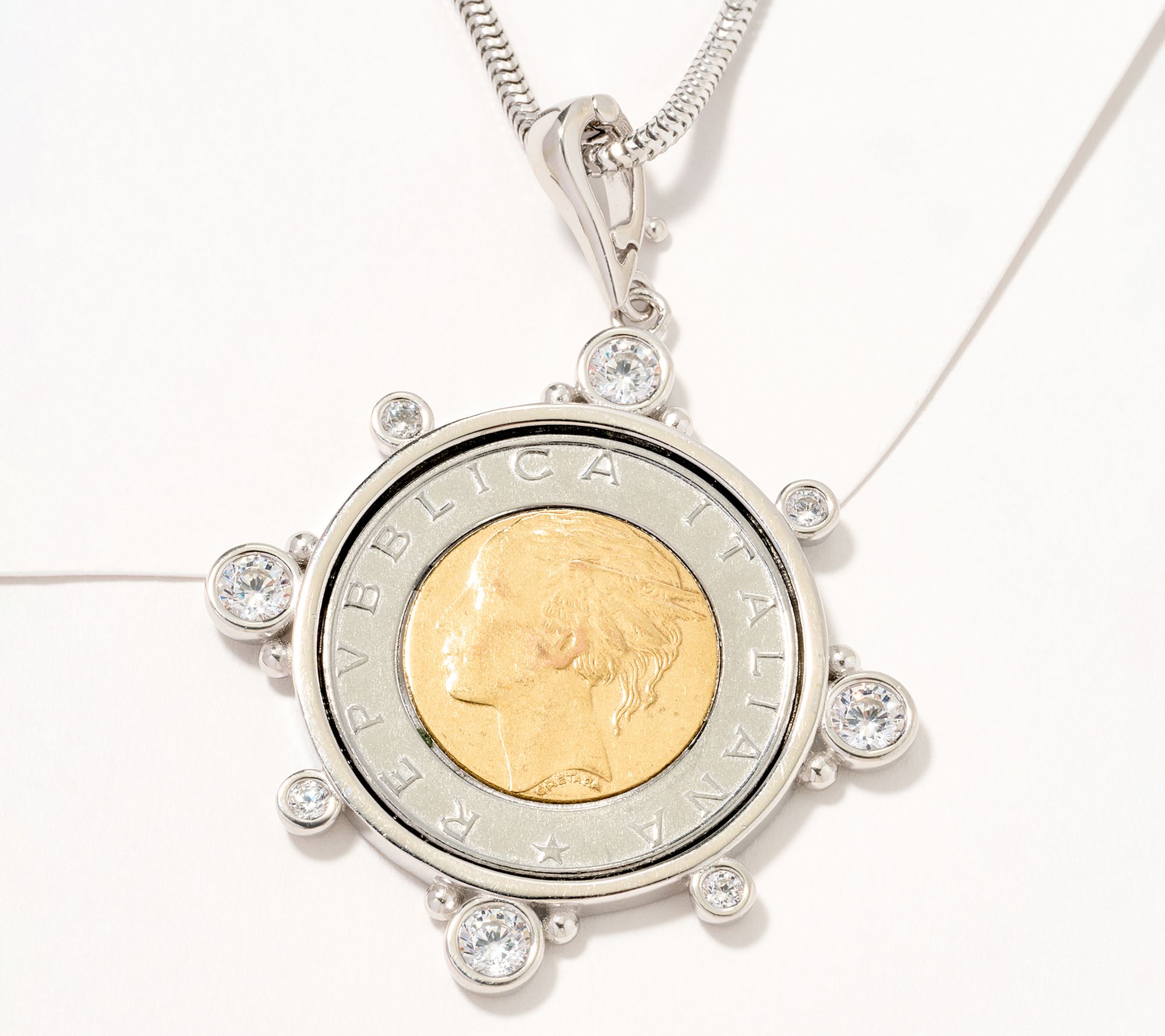 "As Is" Diamonique Italia Coin Enhancer with Snake Chain