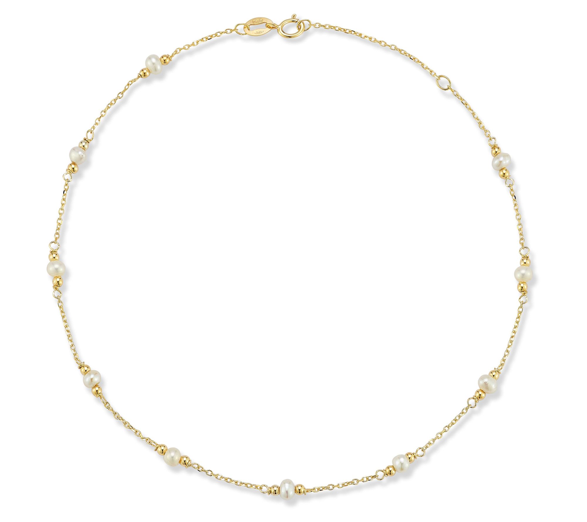Italian Gold Cultured Pearl Station Ankle Bracelet, 14K