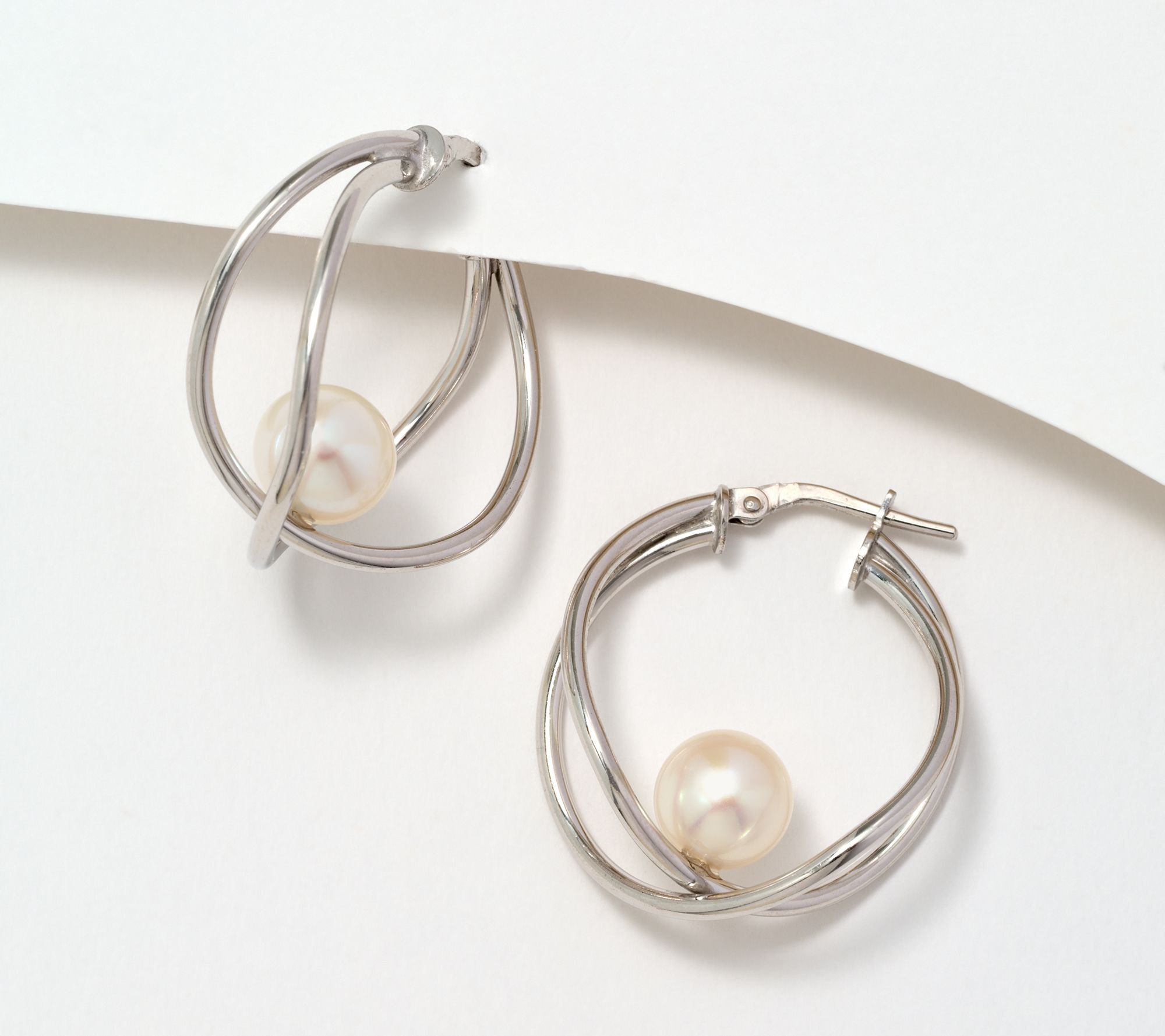 "As Is" Honora Twisted 1" Hoop Cultured Pearl Earrings, Sterling Silver