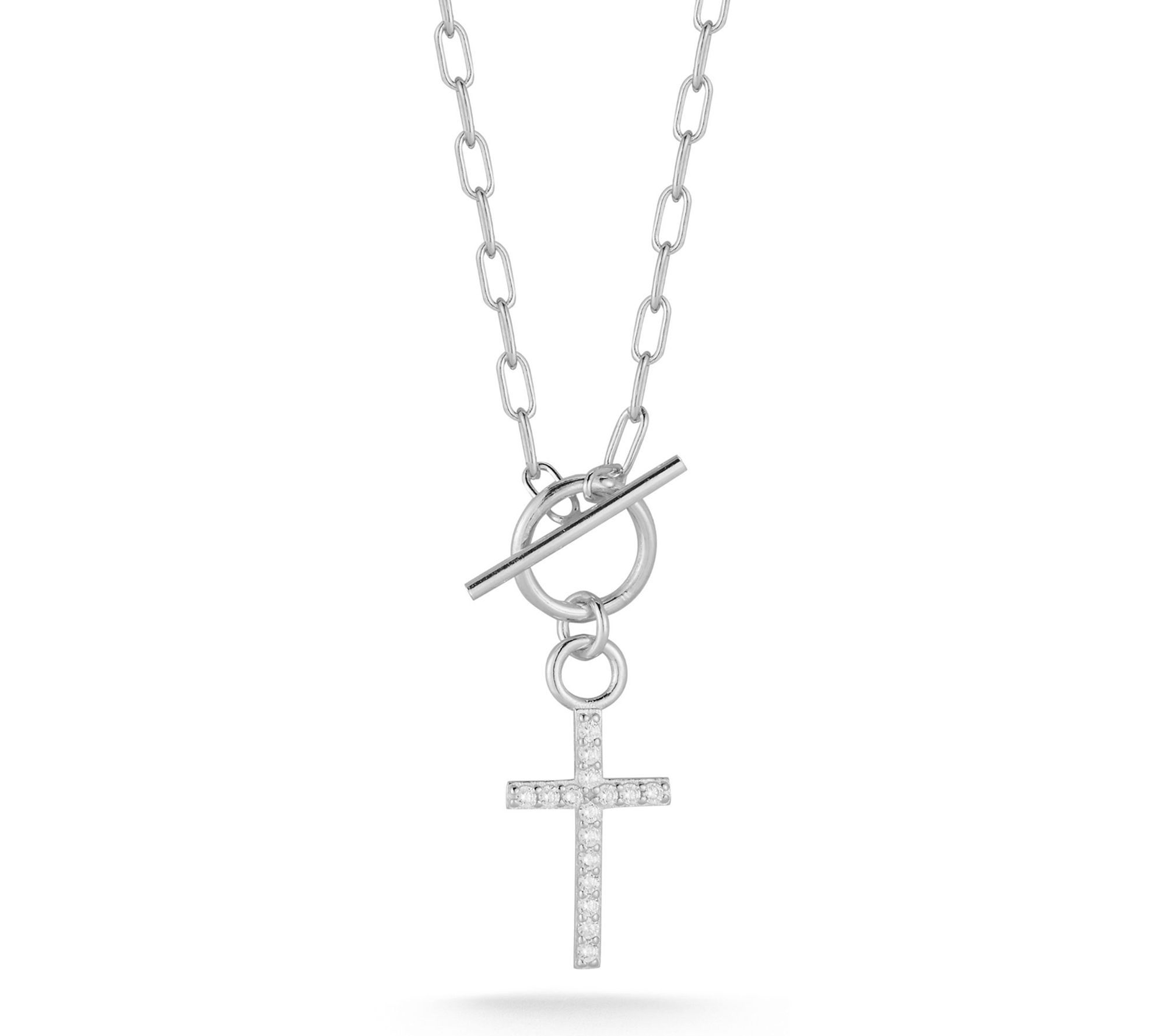 Sterlina Silver Pave Cross Toggle Necklace, Sterling