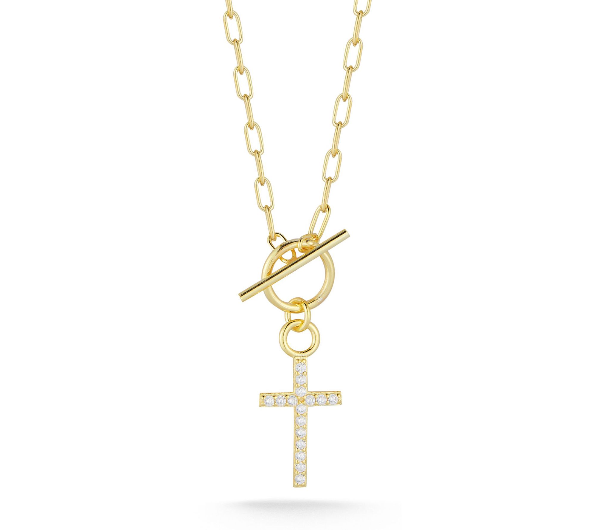 Sterlina Silver Pave Cross Toggle Necklace, Sterling