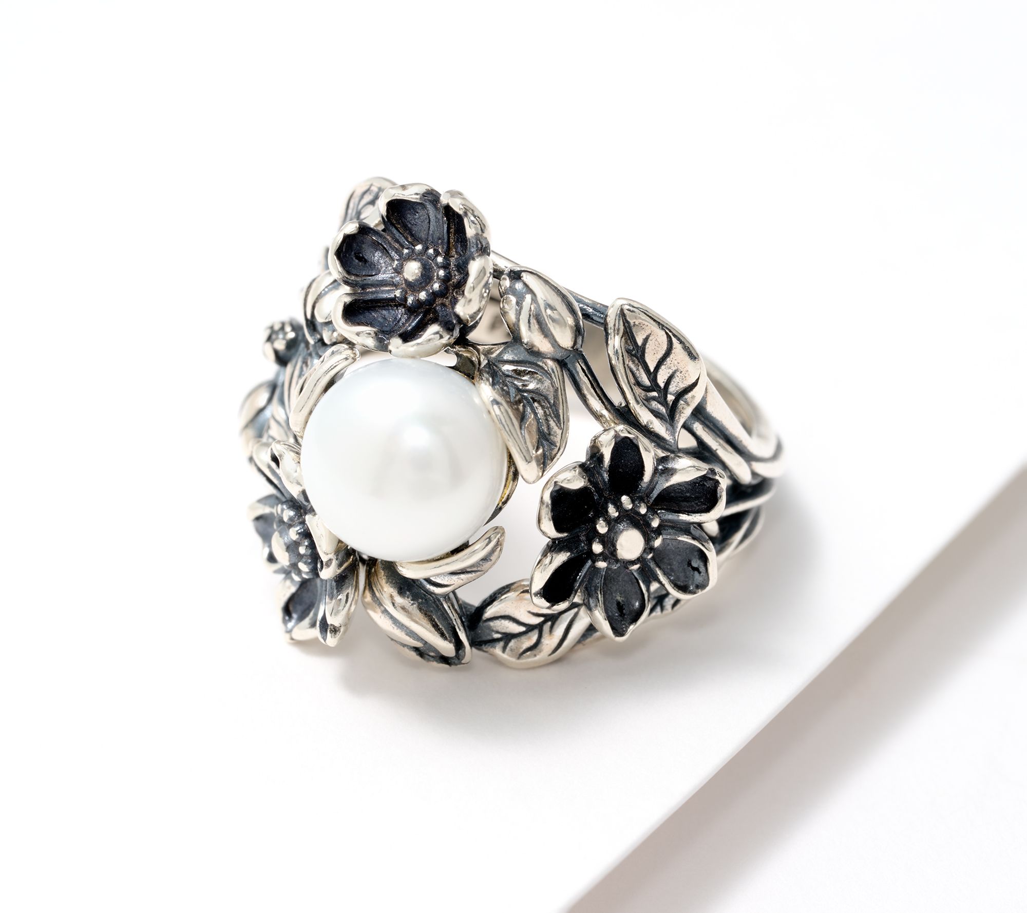 "As Is" Or Paz Floral Cultured Pearl Ring, Sterling Silver