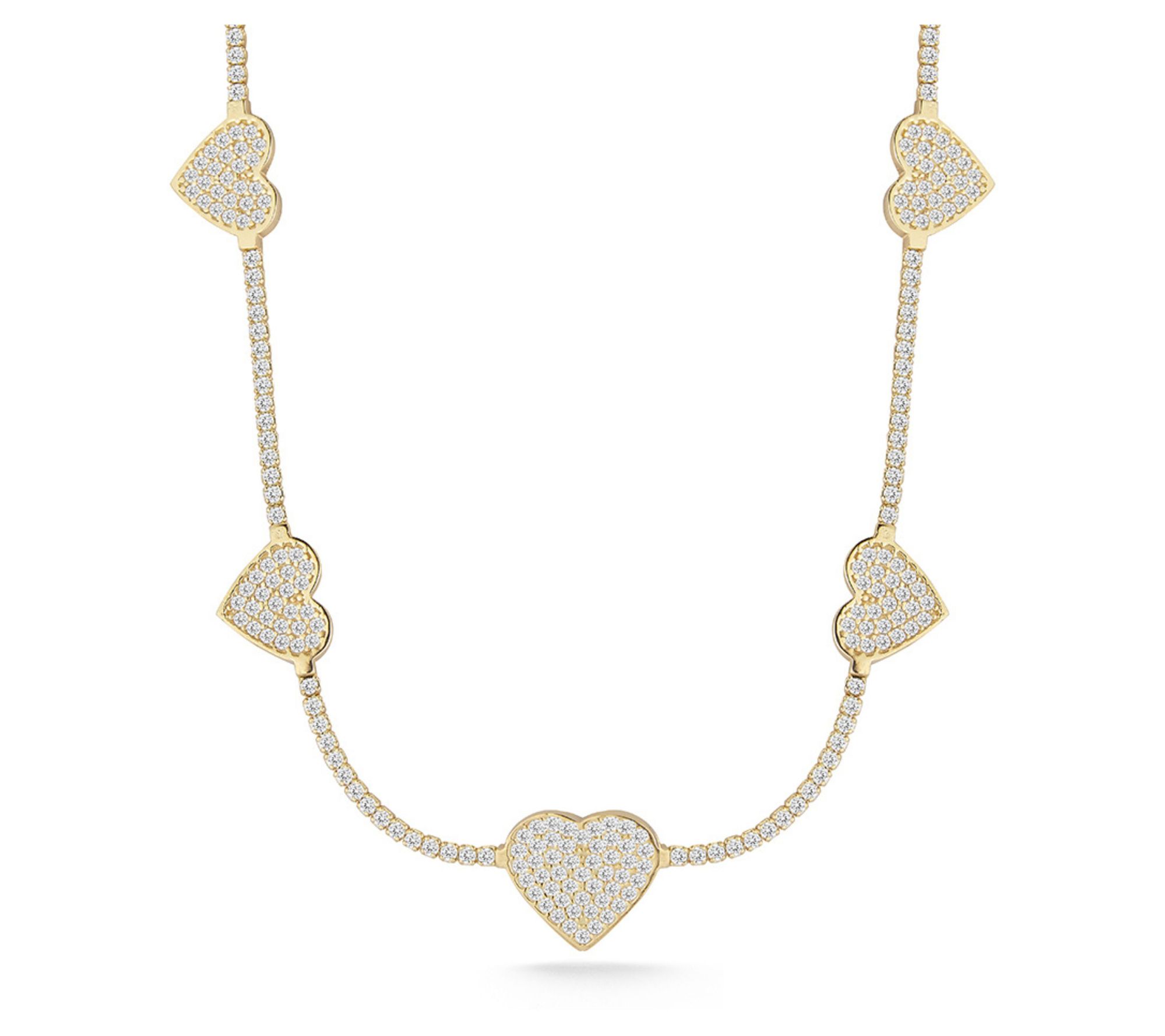 Sterlina Silver Pave Heart Station Choker Necklace, Sterling