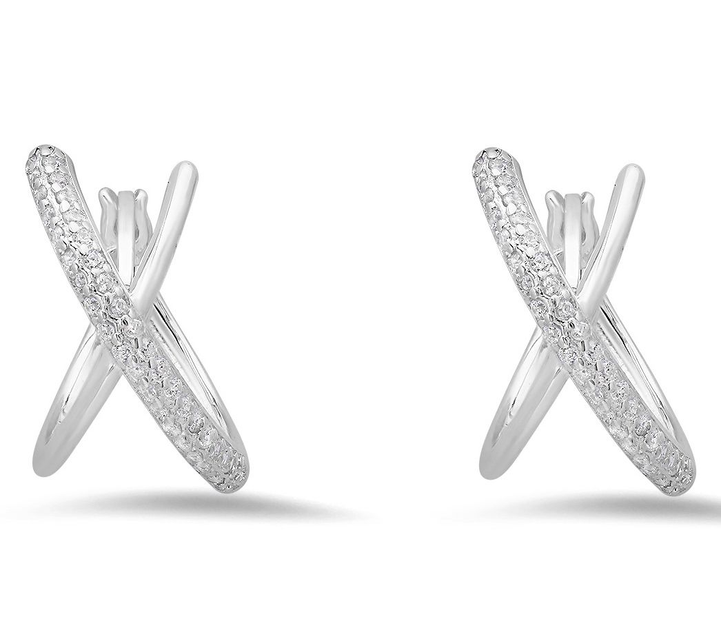 Diamonique Pave X Hoop Earrings, Sterling Silver