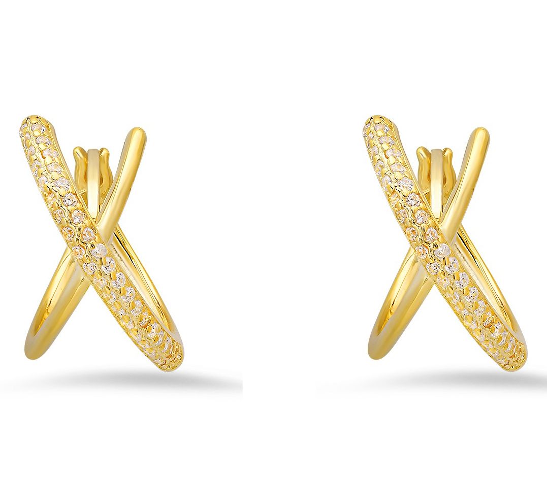 Diamonique Pave X Hoop Earrings, Sterling Silver