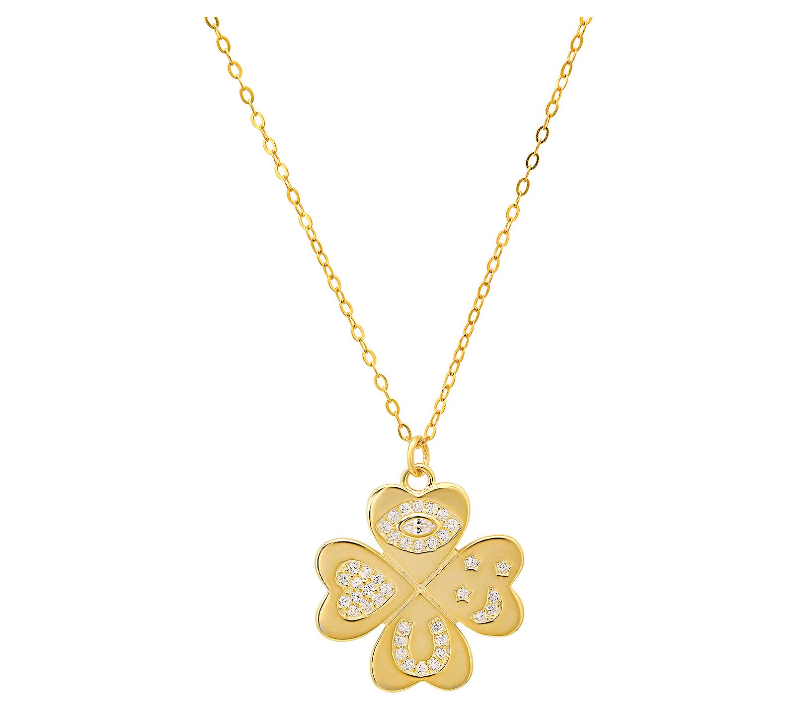 Diamonique Lucky Charm Clover Pendant w/ Chain,Sterling