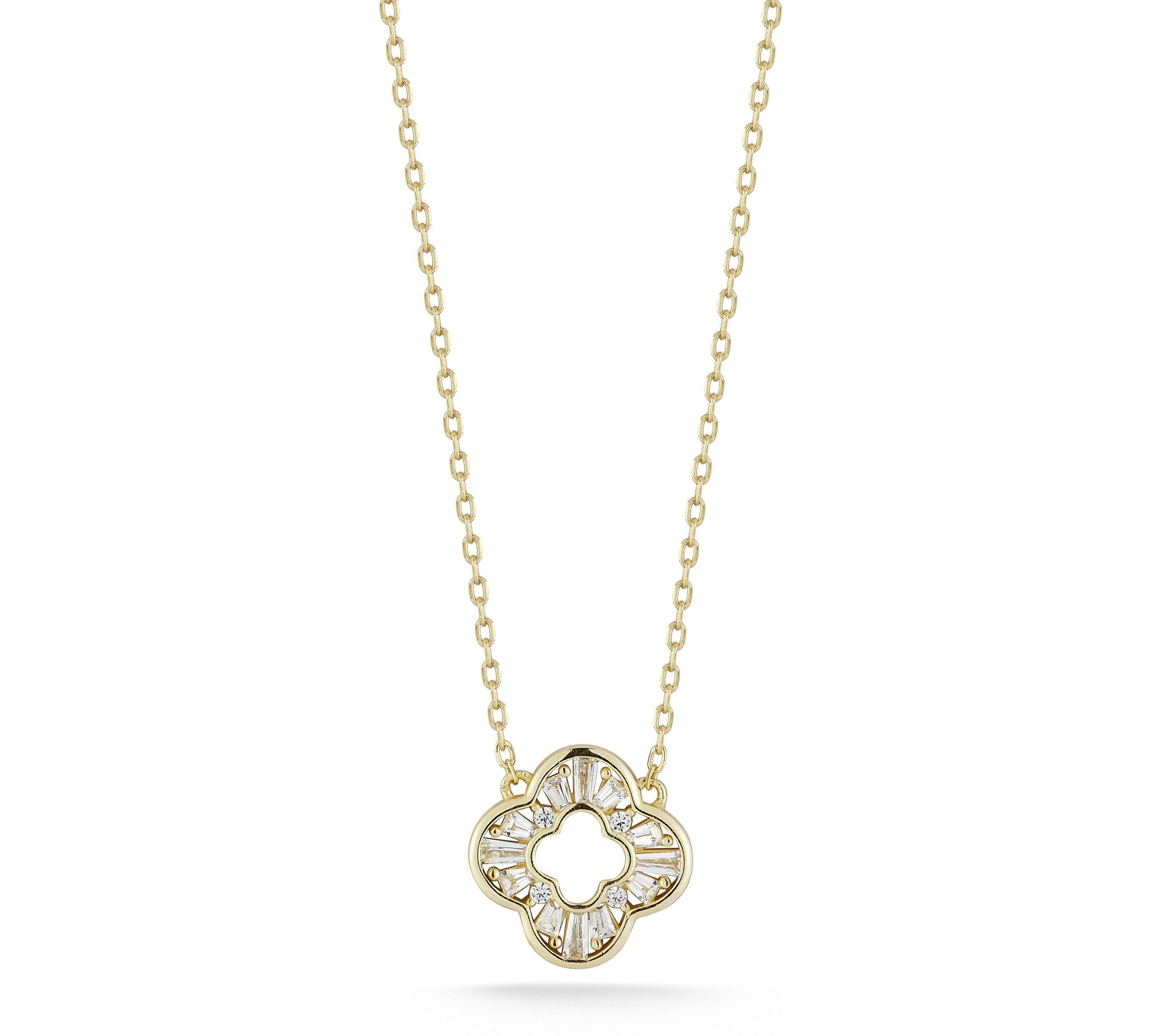 Sterlina Silver Pave Open Work Clover Necklace,Sterling