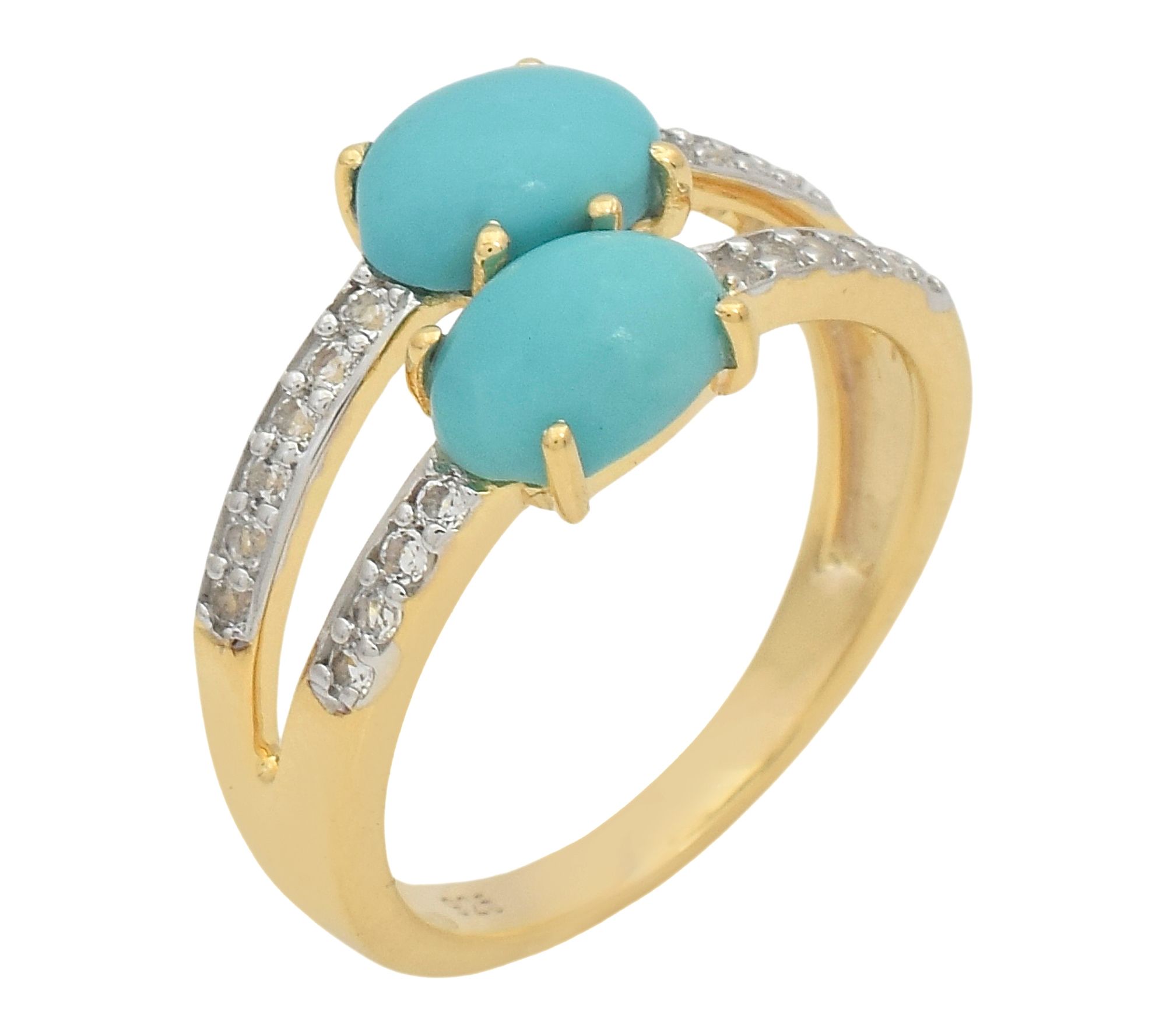 Affinity Gems Turquoise &White  Zircon Ring, 14 K Gold Plated