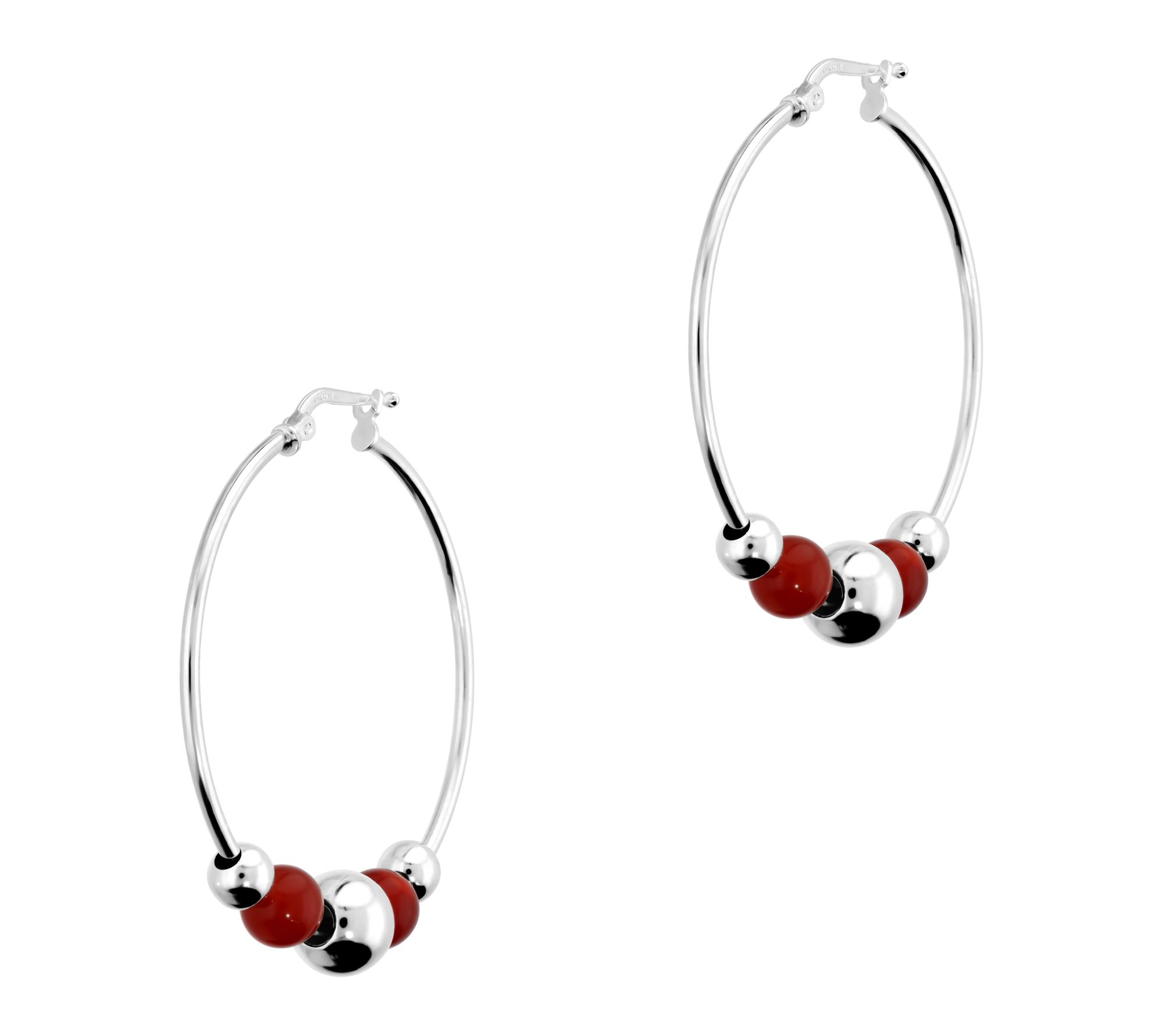 Ultrafine 950 Silver Gemstone Beaded 1-1/2" Hoop Earrings