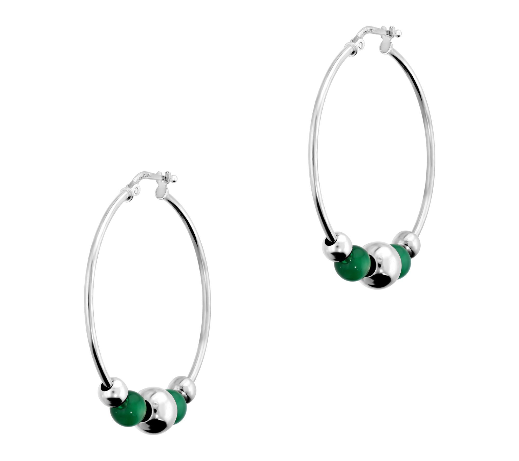 Ultrafine 950 Silver Gemstone Beaded 1-1/2" Hoop Earrings