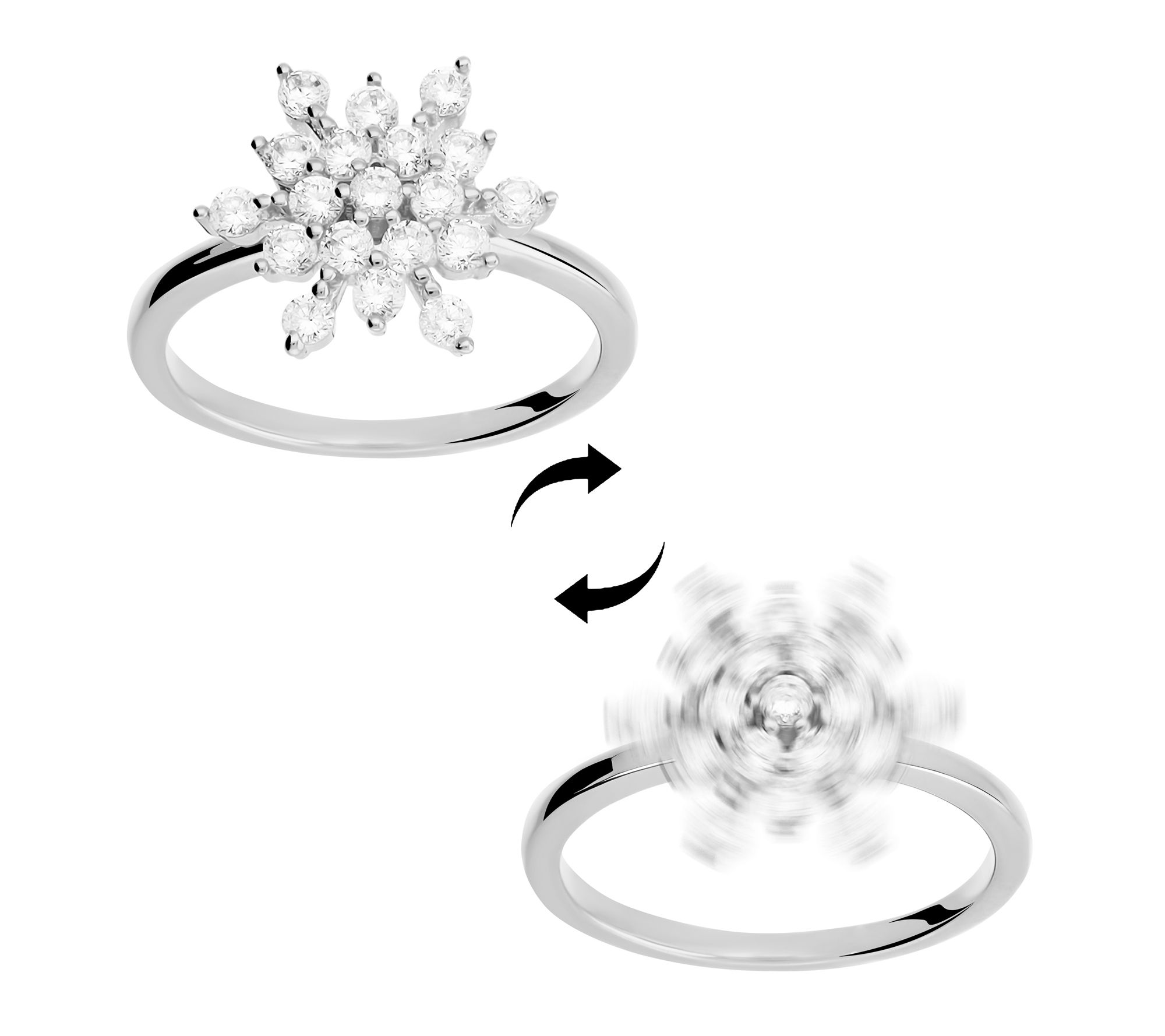 Diamonique Snow Flake Spinner Ring, Sterling Silver