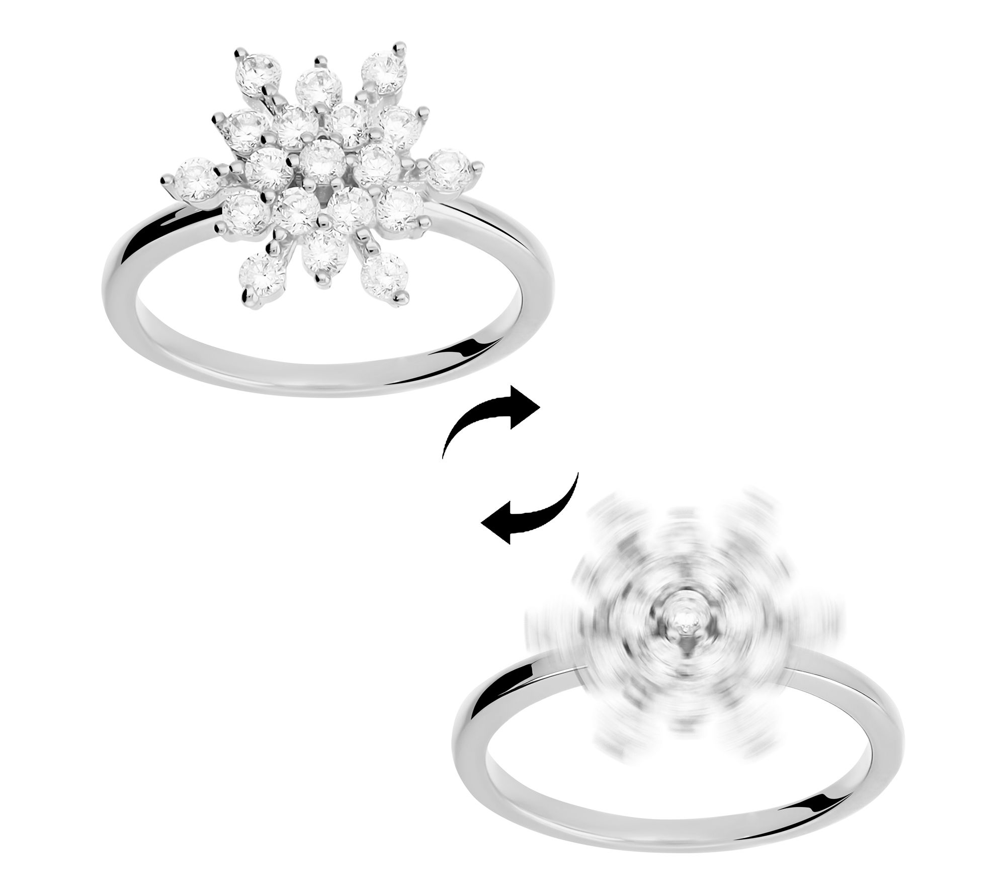 Diamonique Snow Flake Spinner Ring, Sterling Silver