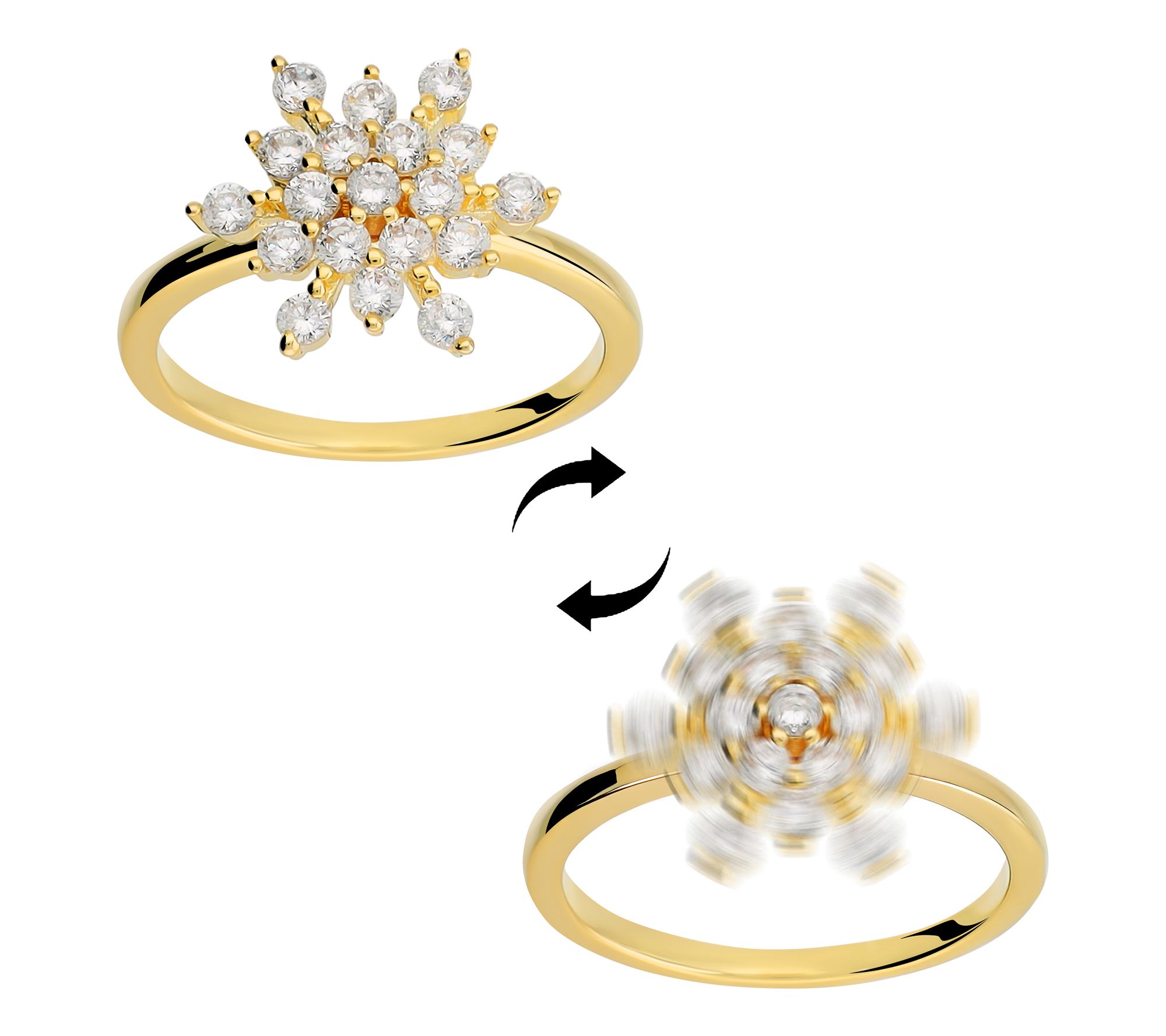 Diamonique Snow Flake Spinner Ring, Sterling Silver