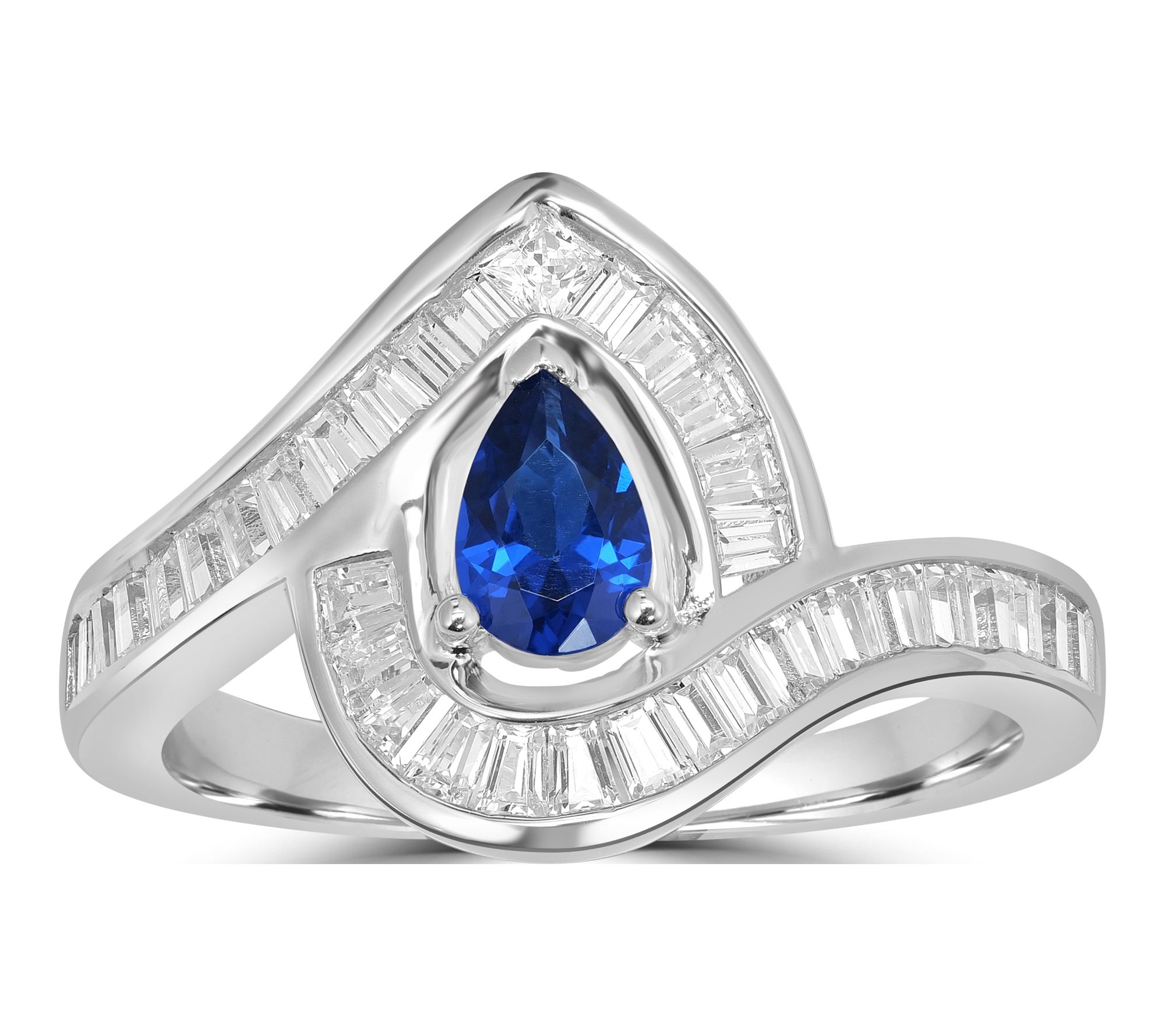 Diamonique x Kathy Levine Pear & Baguette Ring,Sterling