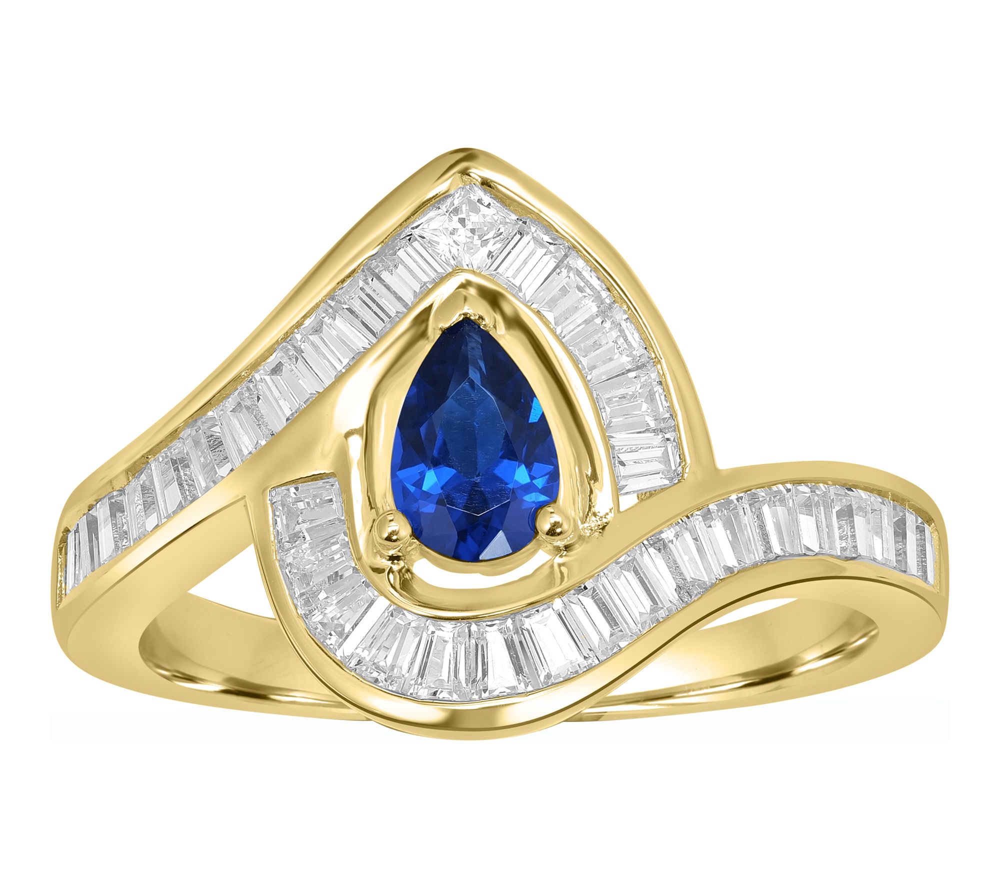 Diamonique x Kathy Levine Pear & Baguette Ring,Sterling