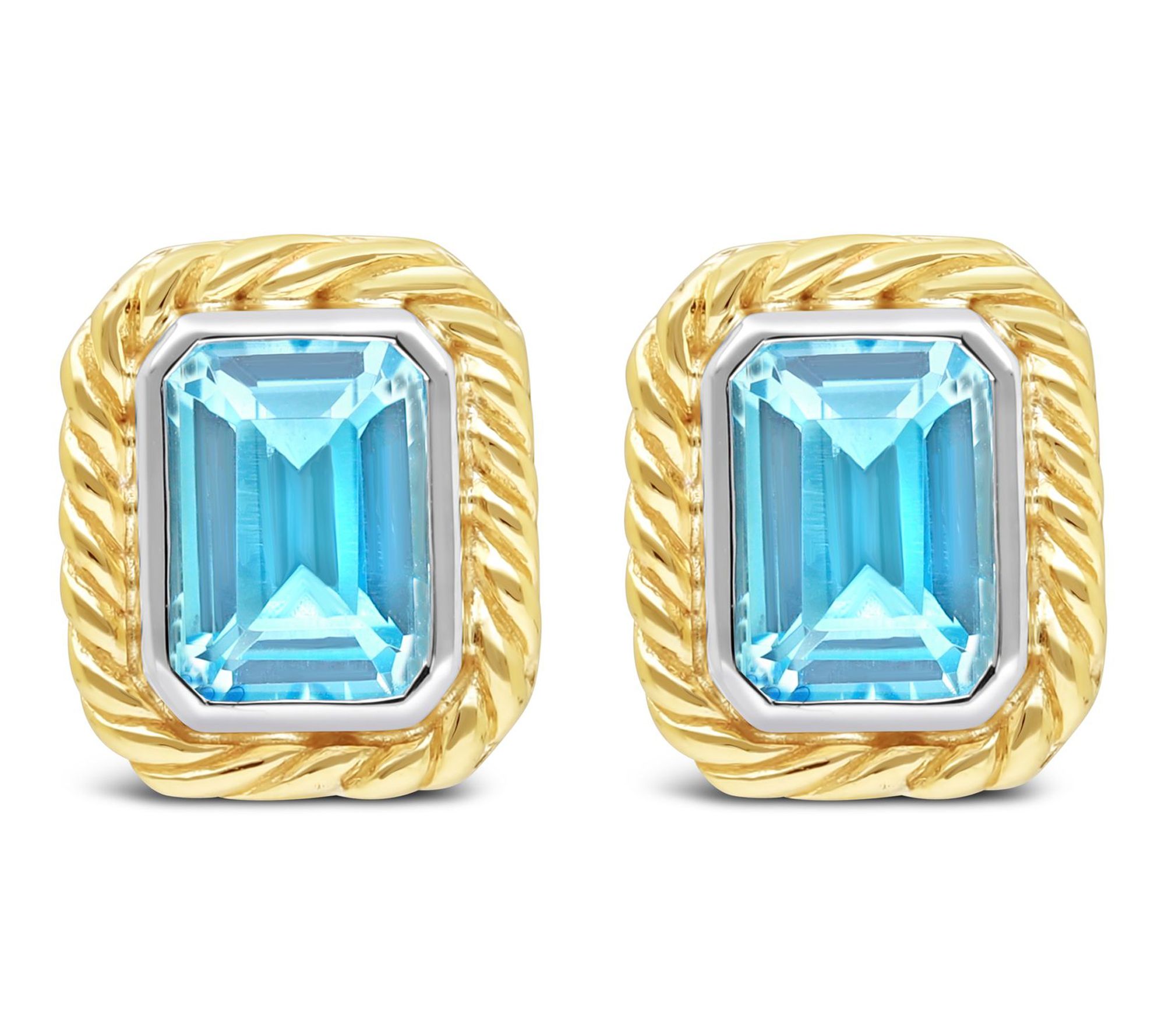 Ariva Sterling & 14K Gold Swiss Blue Topaz Button Earrings
