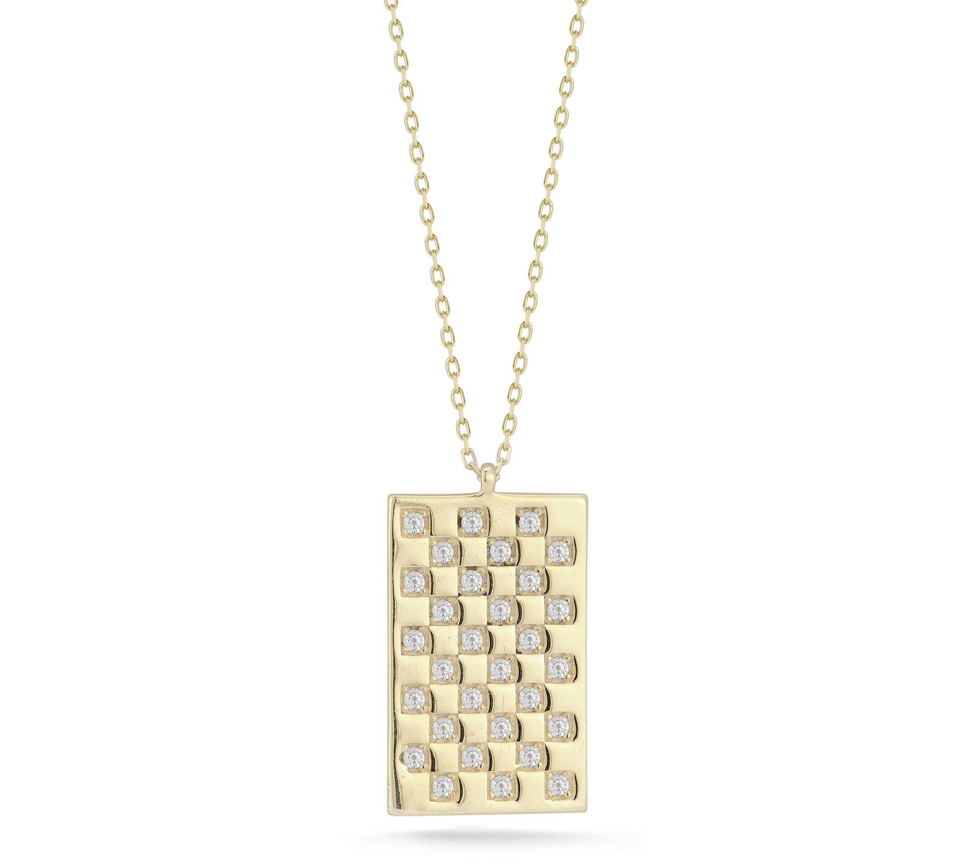 Sterlina Silver Checkered Tag Pendant w/ Chain,Sterling