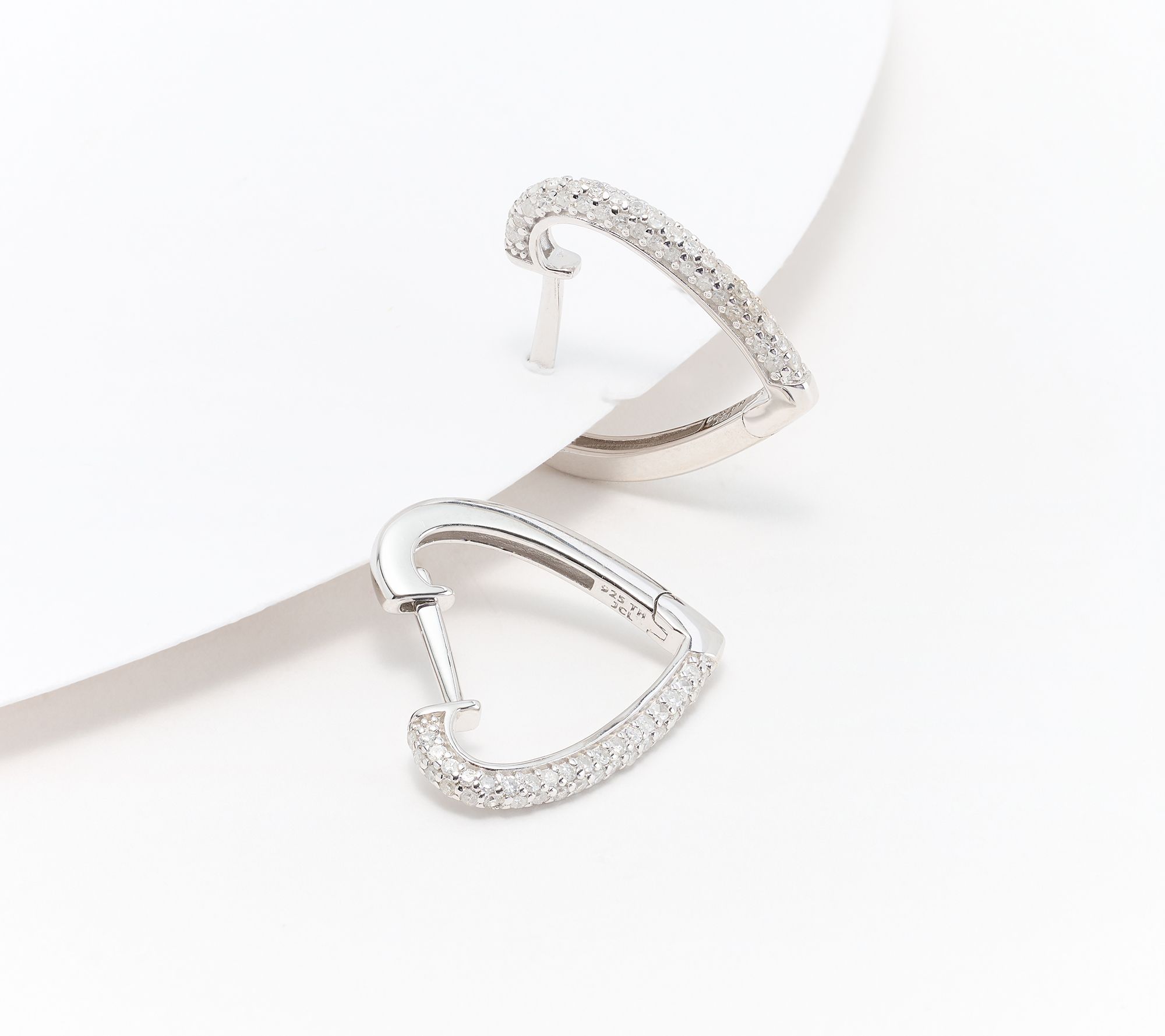 Affinity Diamonds 0.55cttw Pave Heart Hoop Earrings, Sterl