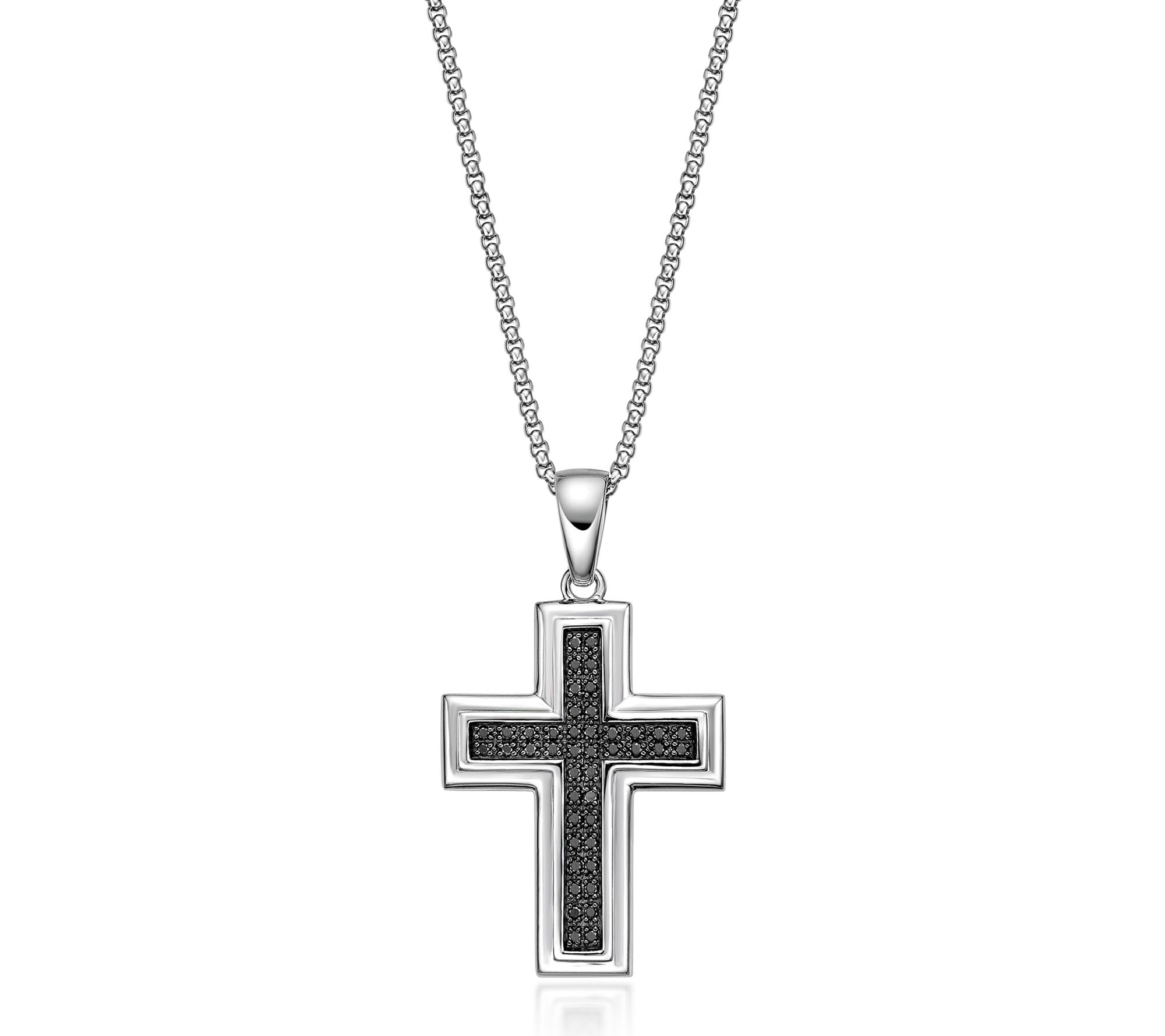 LYNX Men's Sterling Black Diamond Cross Pendantw/ Chain