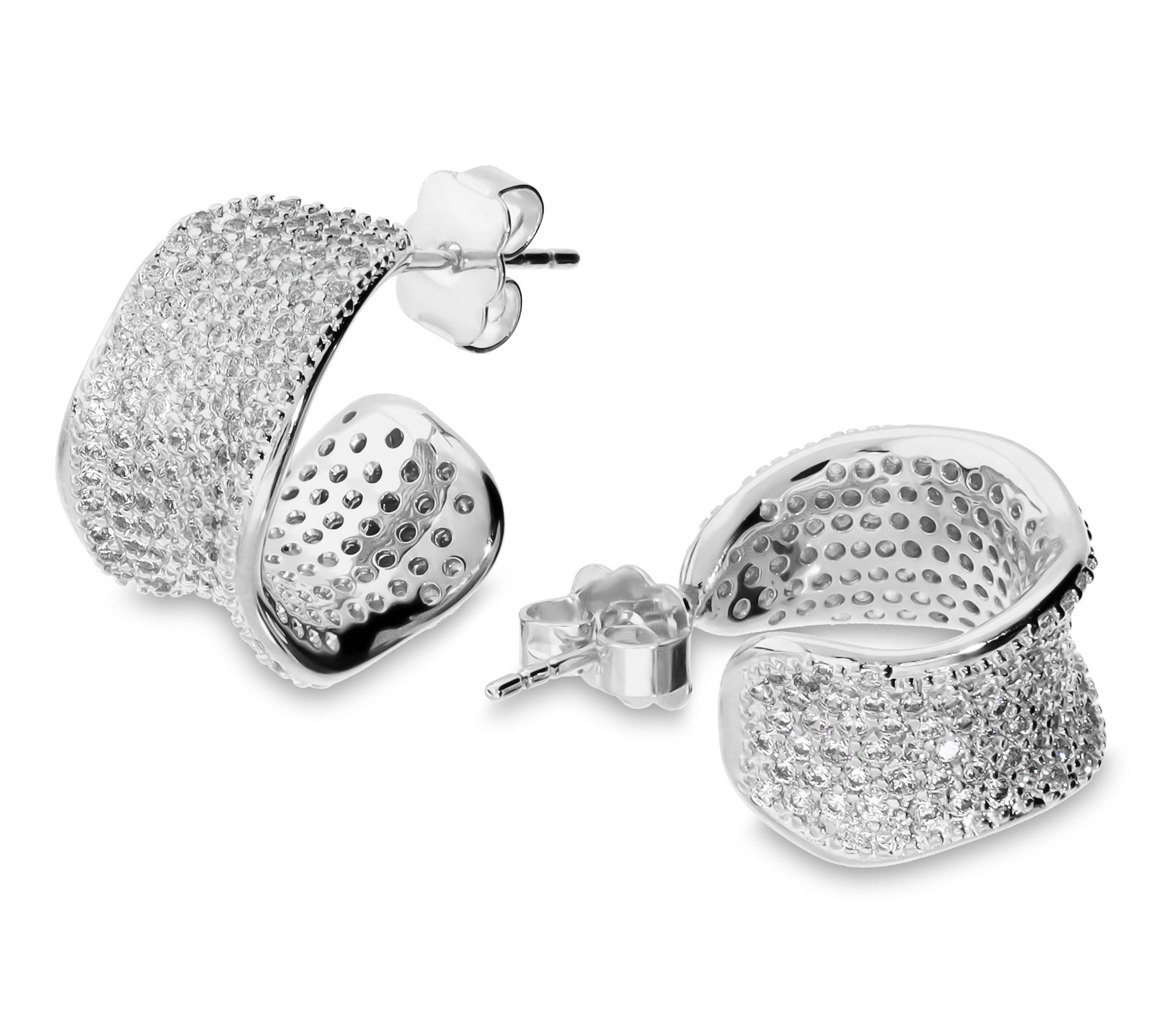 Diamonique X Bronzo Italia Pave Half Hoop Earrings