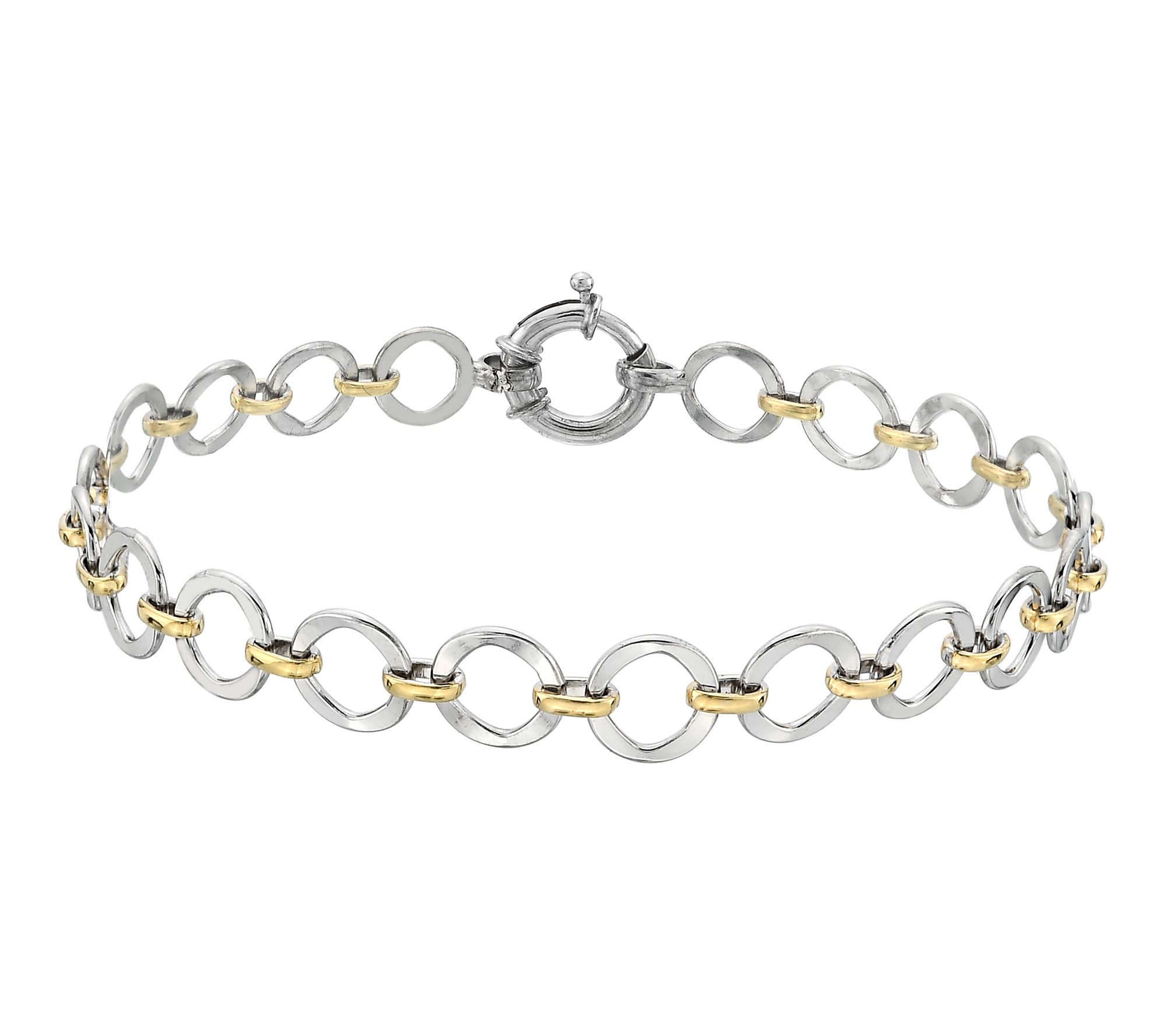 Sterling Silver Solid Two-Tone Circle Link Bracelet, Sterling