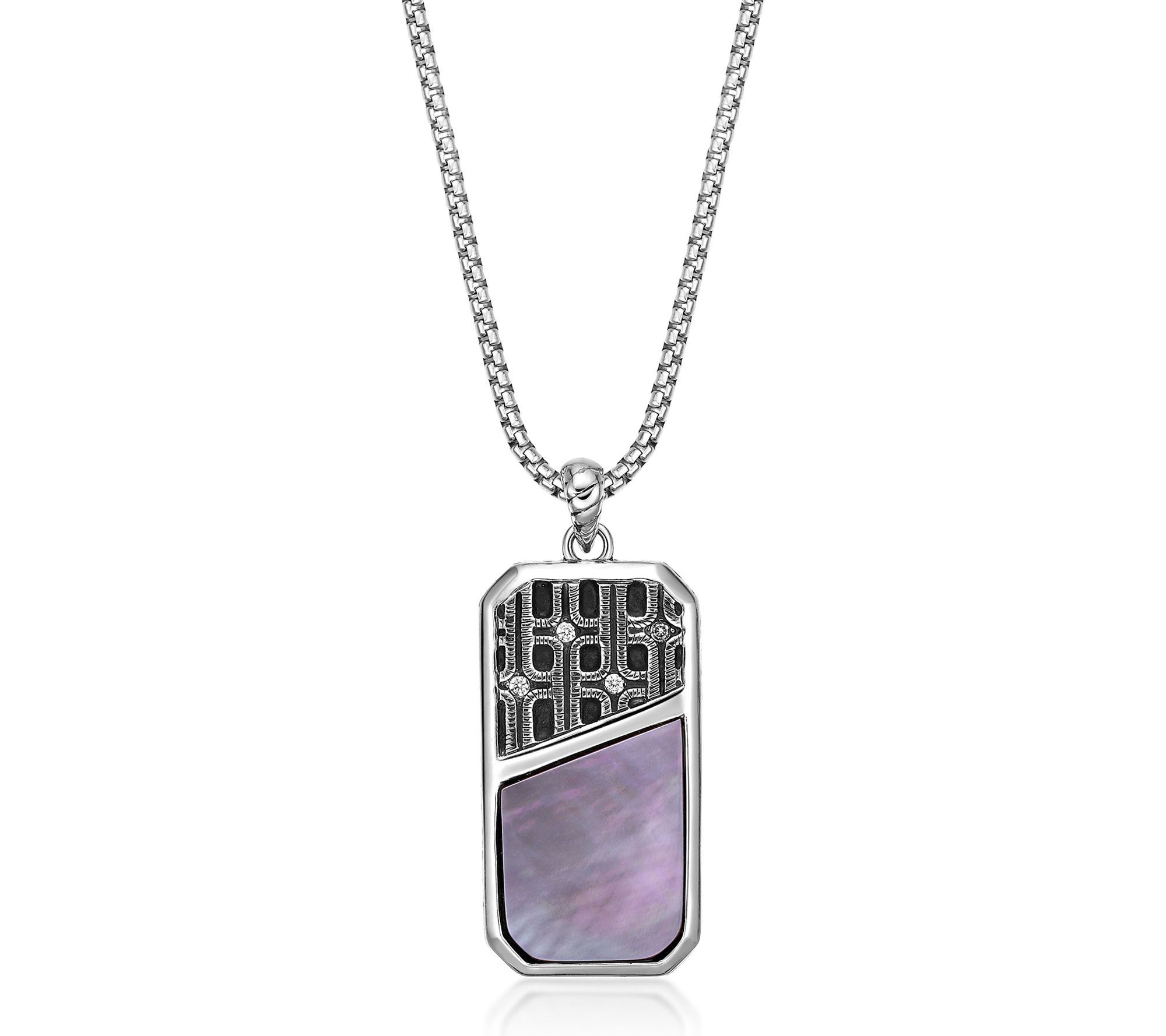 LYNX Men's Sterling Silver Mother of Pearl Pendant w/ Chain