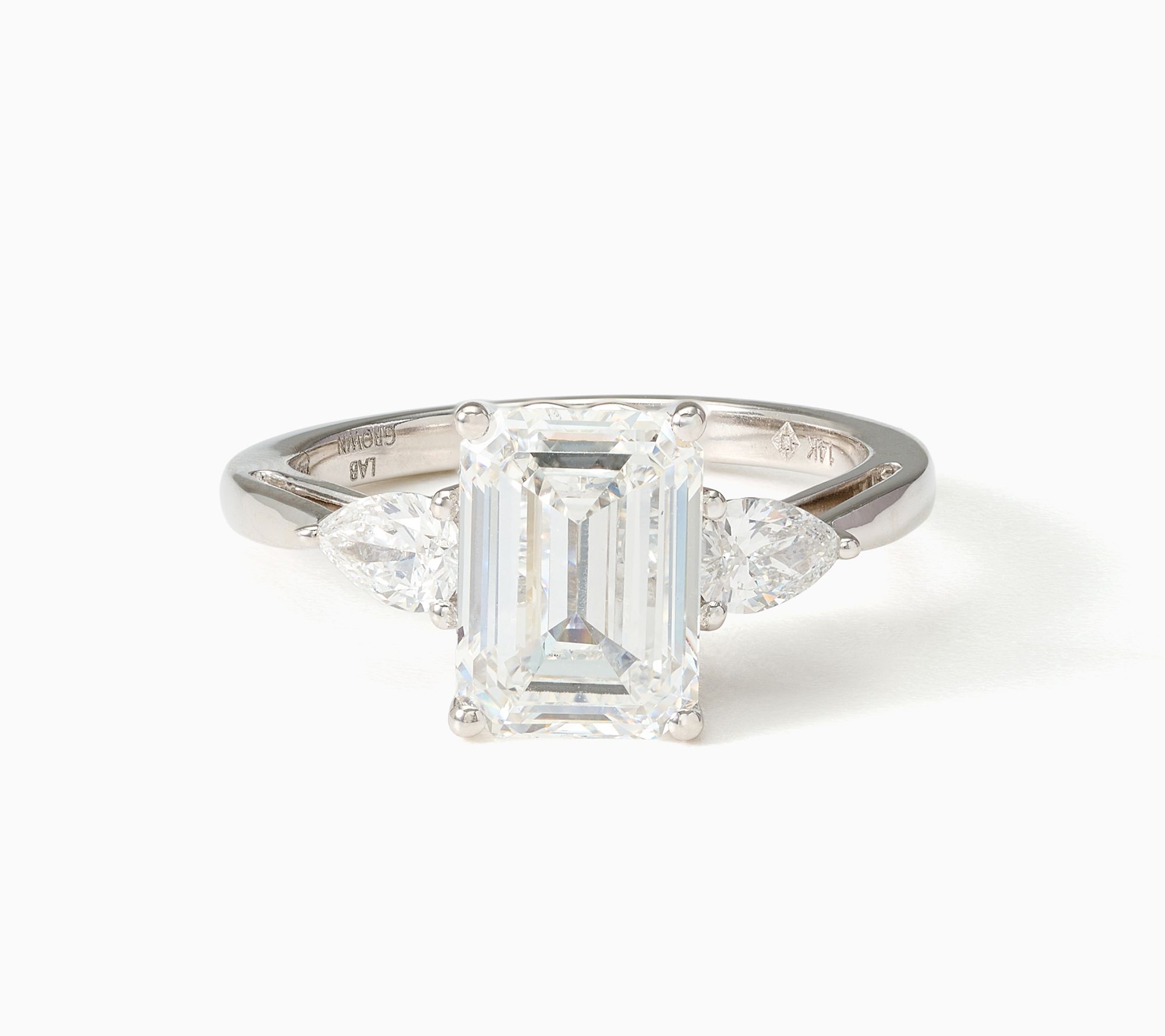 XO Tacori Lab Grown Diamond 3.5 ctw Emerald 3-Stone Ring, 14k Gold
