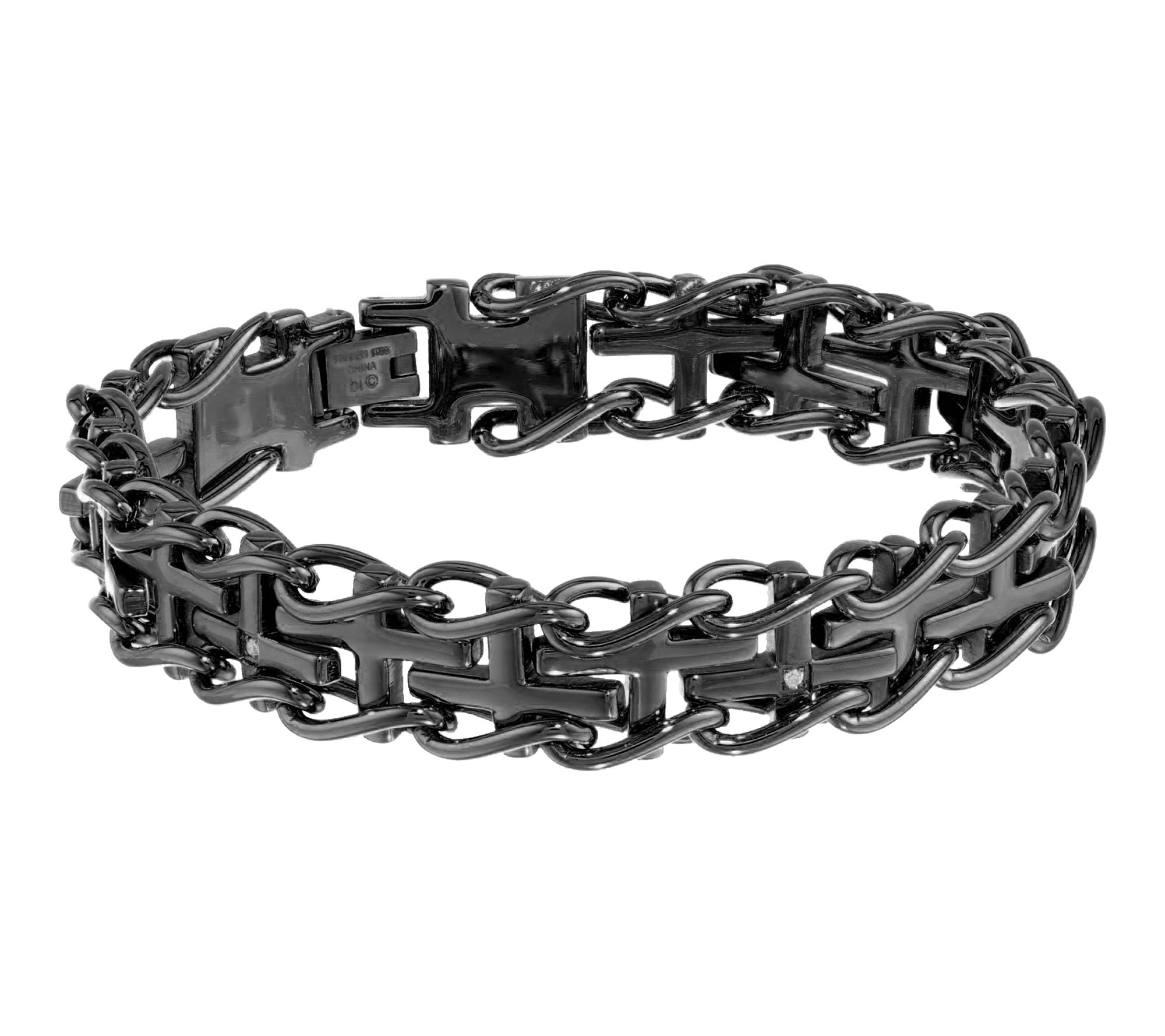 LYNX Men's Diam ond Accent Stai nless Steel Lin k Bracelet