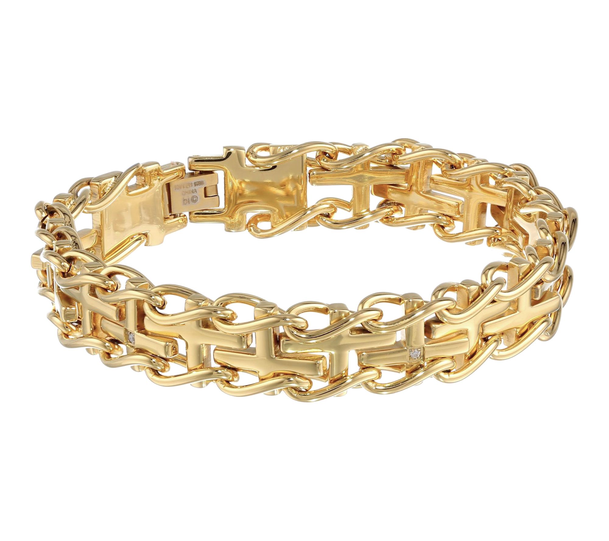 LYNX Men's Diam ond Accent Stai nless Steel Lin k Bracelet