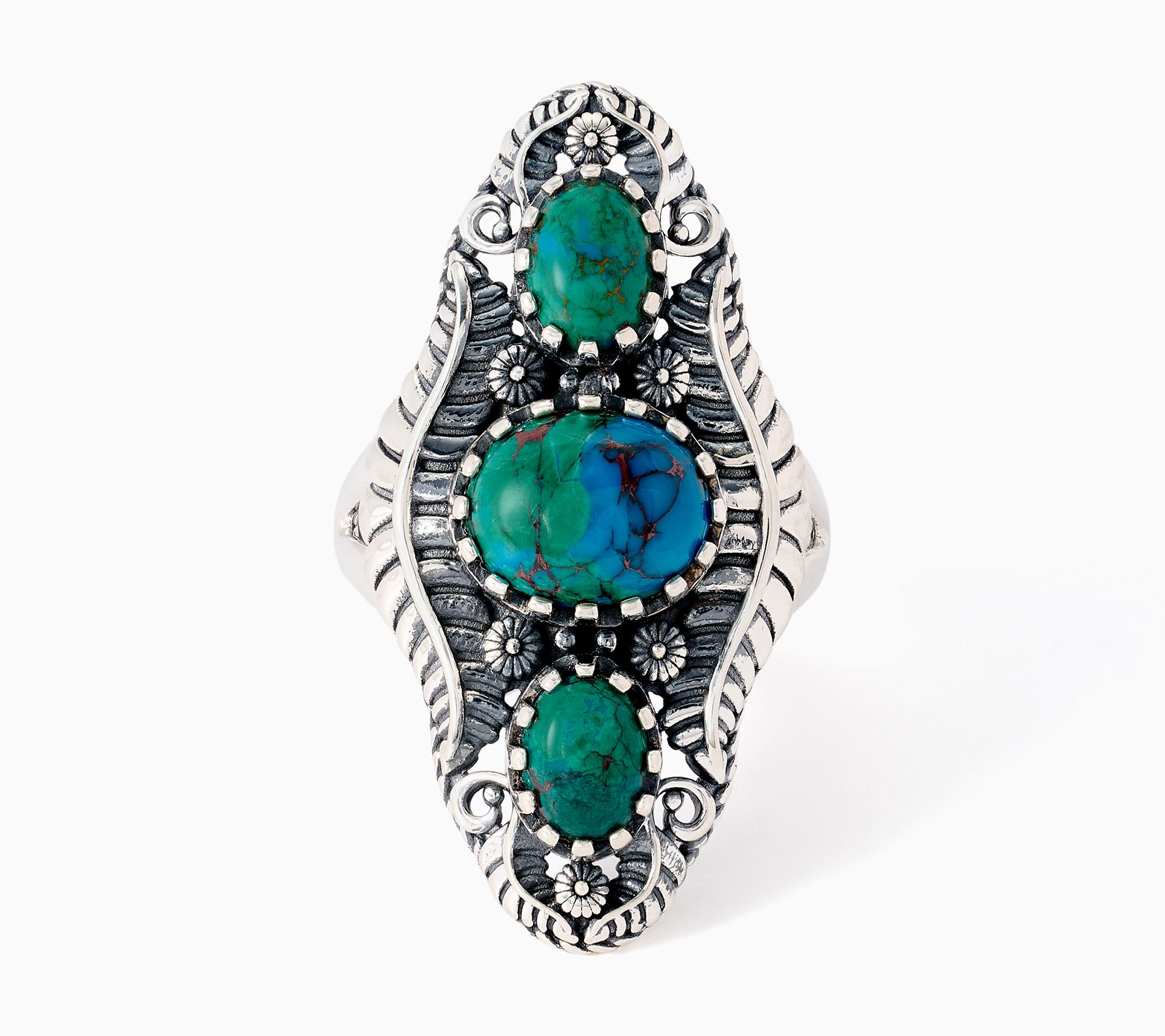 American West Sterling Silver Gemstone Vine & Leaf Bold Ring