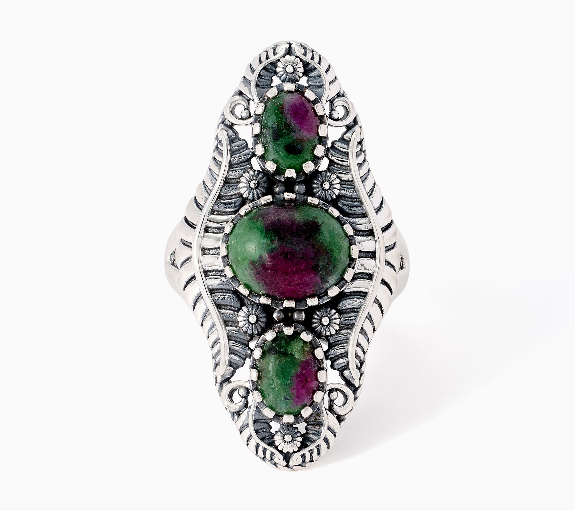 American West Sterling Silver Gemstone Vine & Leaf Bold Ring