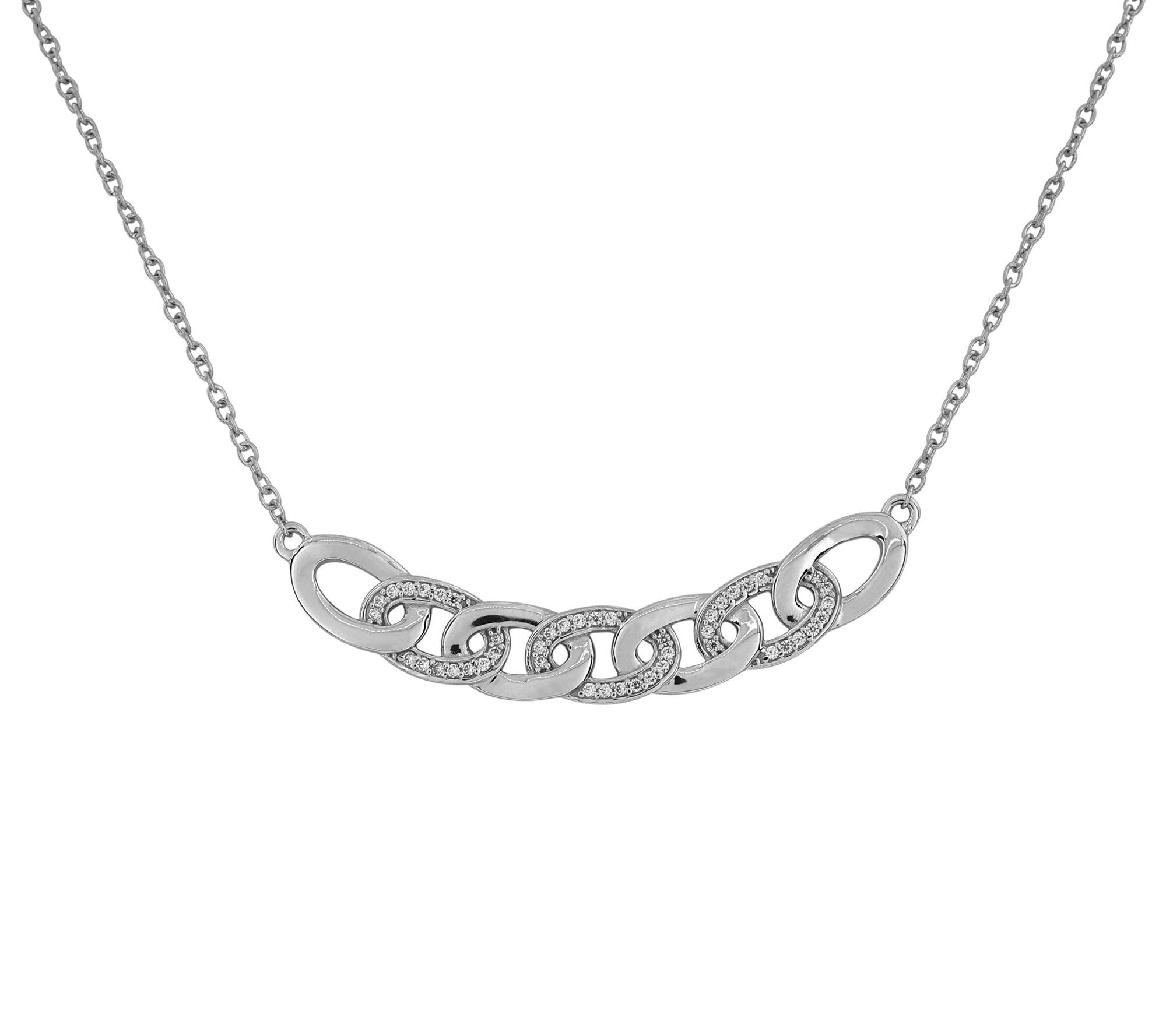 Diamonique Pave Interlocked Link Necklace, Sterling