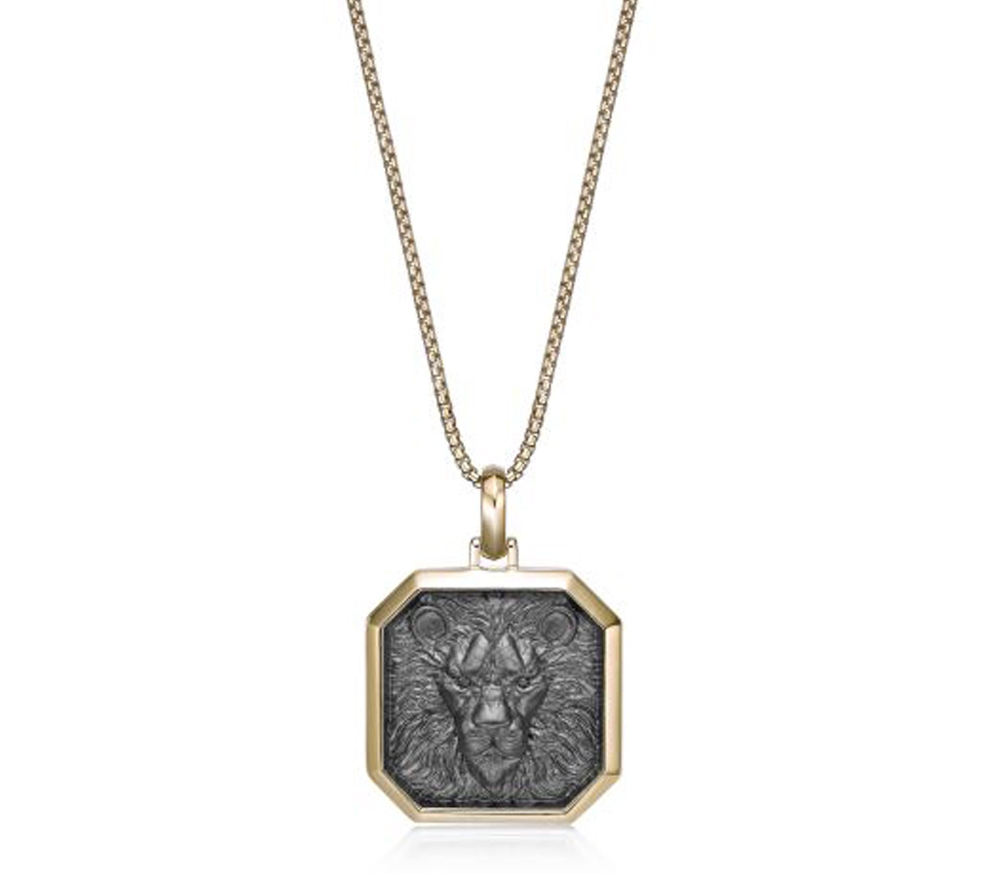 LYNX Men's Black Diamond Lion Pendant w/ Chain,14K Plated