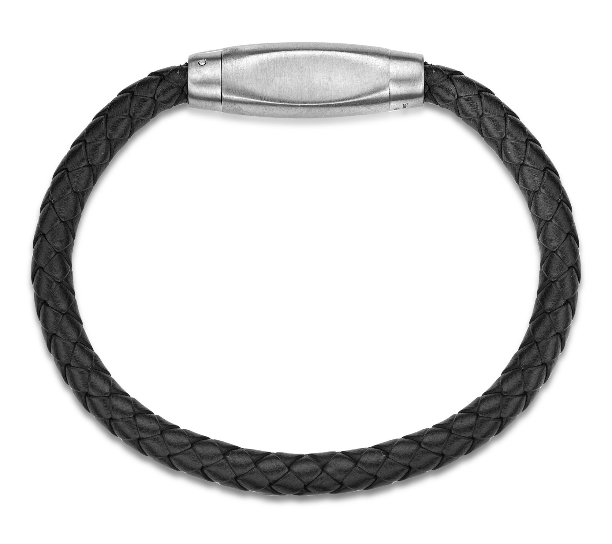 LYNX Men's Stainless Black Leather Magnetic Clasp Bracelet