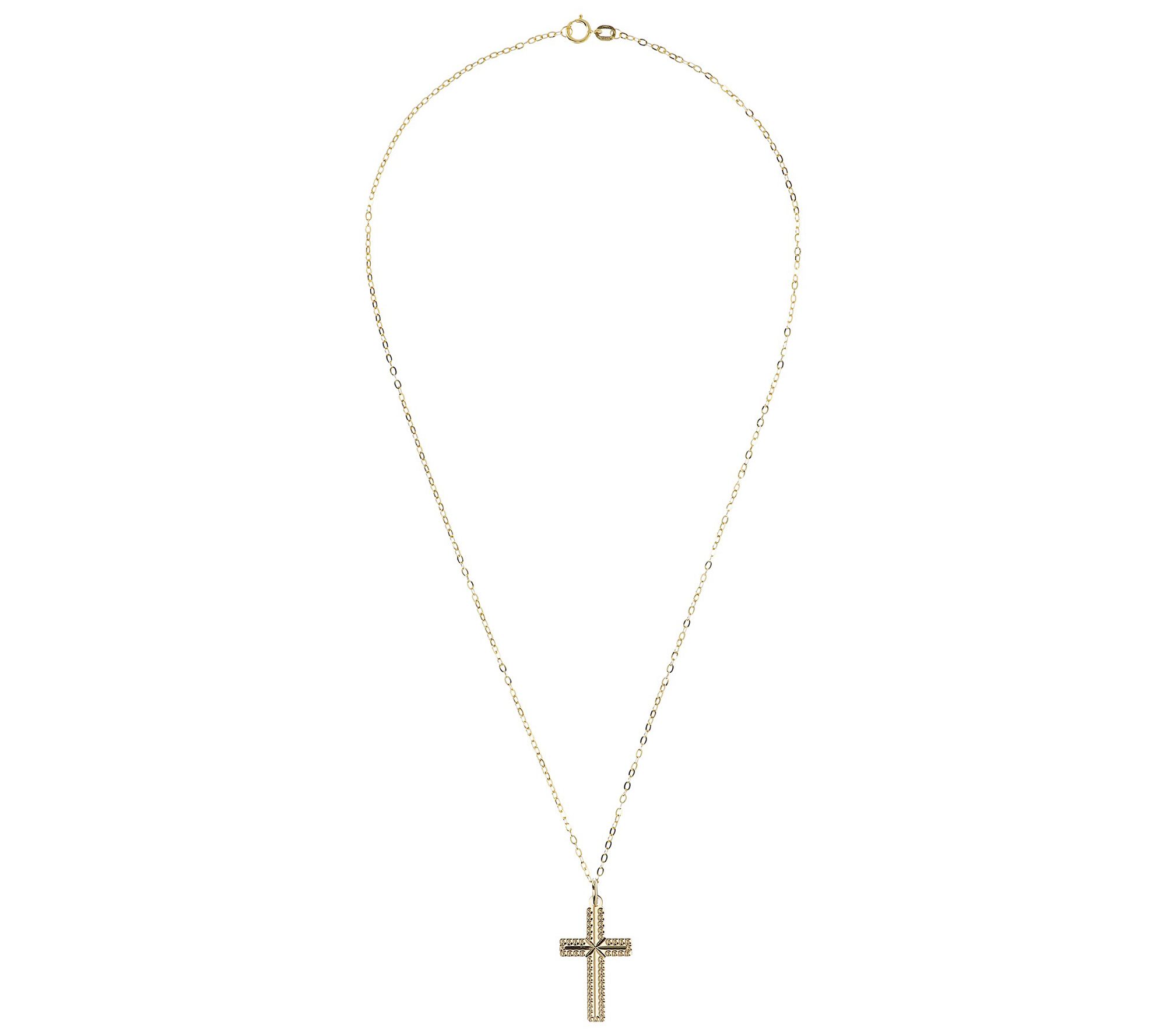 Italian Gold Diamond Cut Cross Pendant w/ 18" Chain, 14K Gold