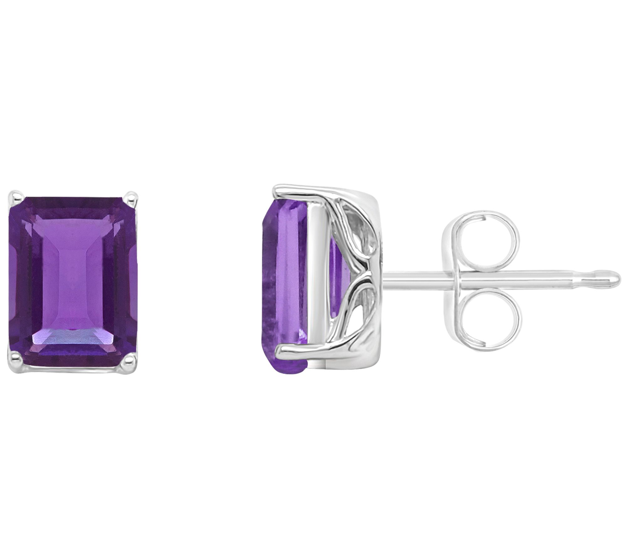 Sterling Silver Emerald-Cut Gemstone Stud Earrings