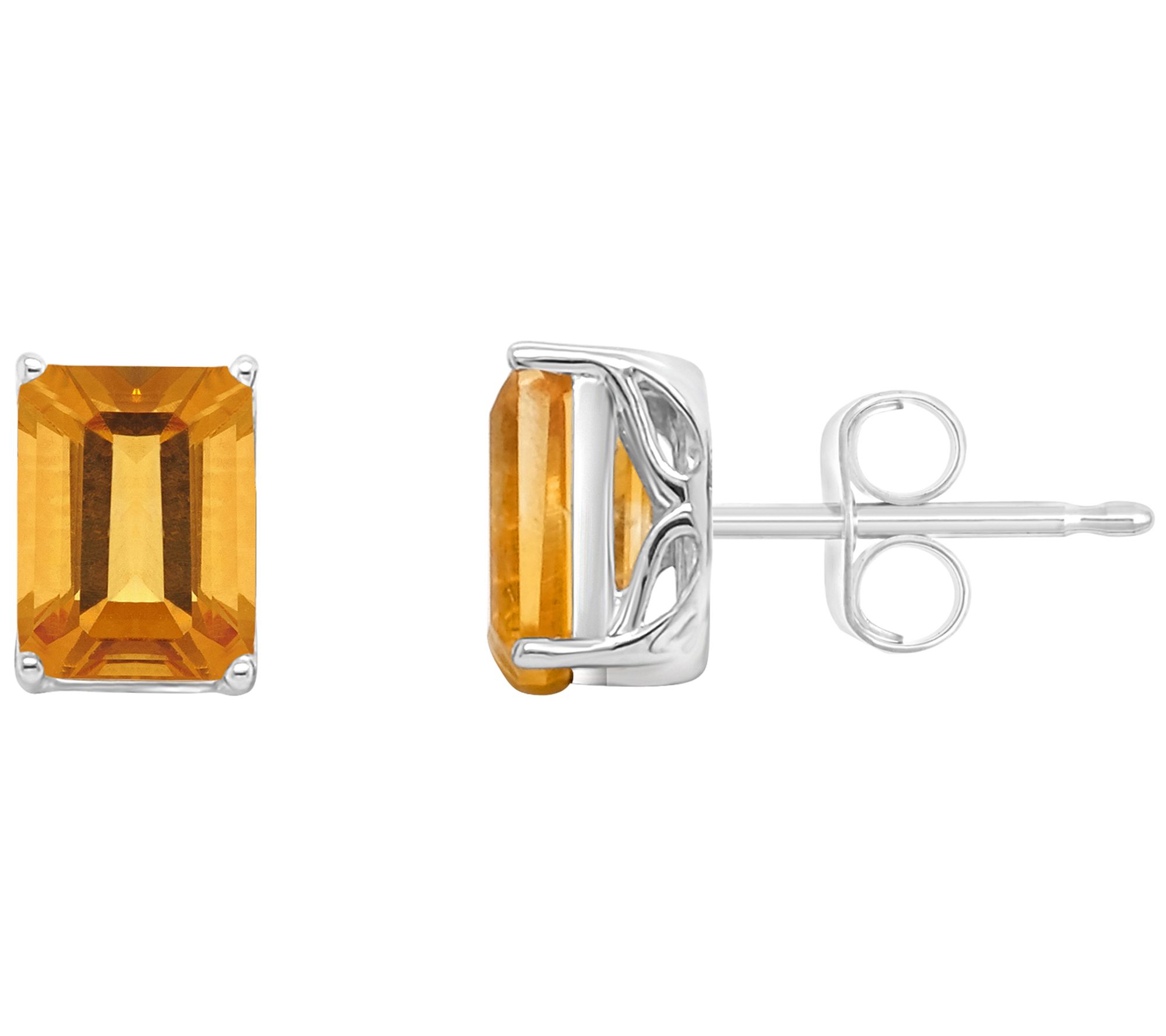 Sterling Silver Emerald-Cut Gemstone Stud Earrings