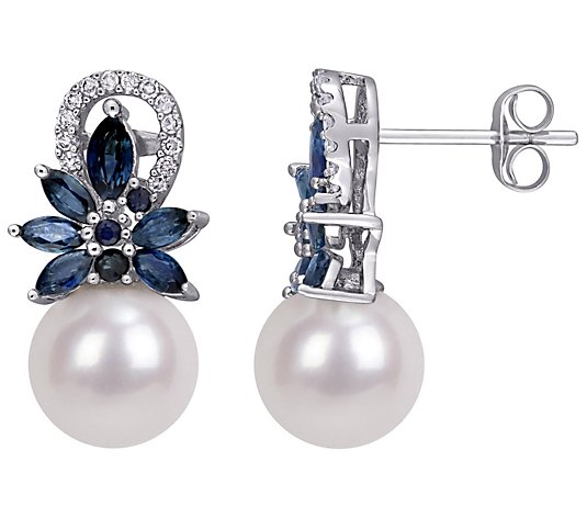 Bellini Cultured Pearl, Sapphire, and Diamond Earrings